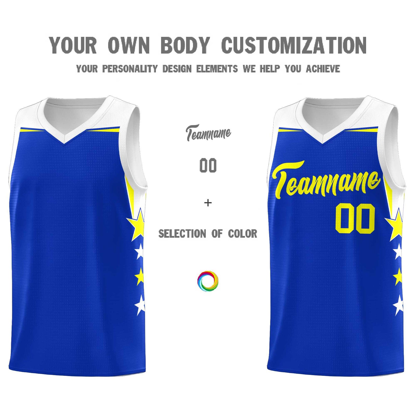 Custom Youth Basketball Uniform Royal White Two Tone Side Star Personalized Team Jersey