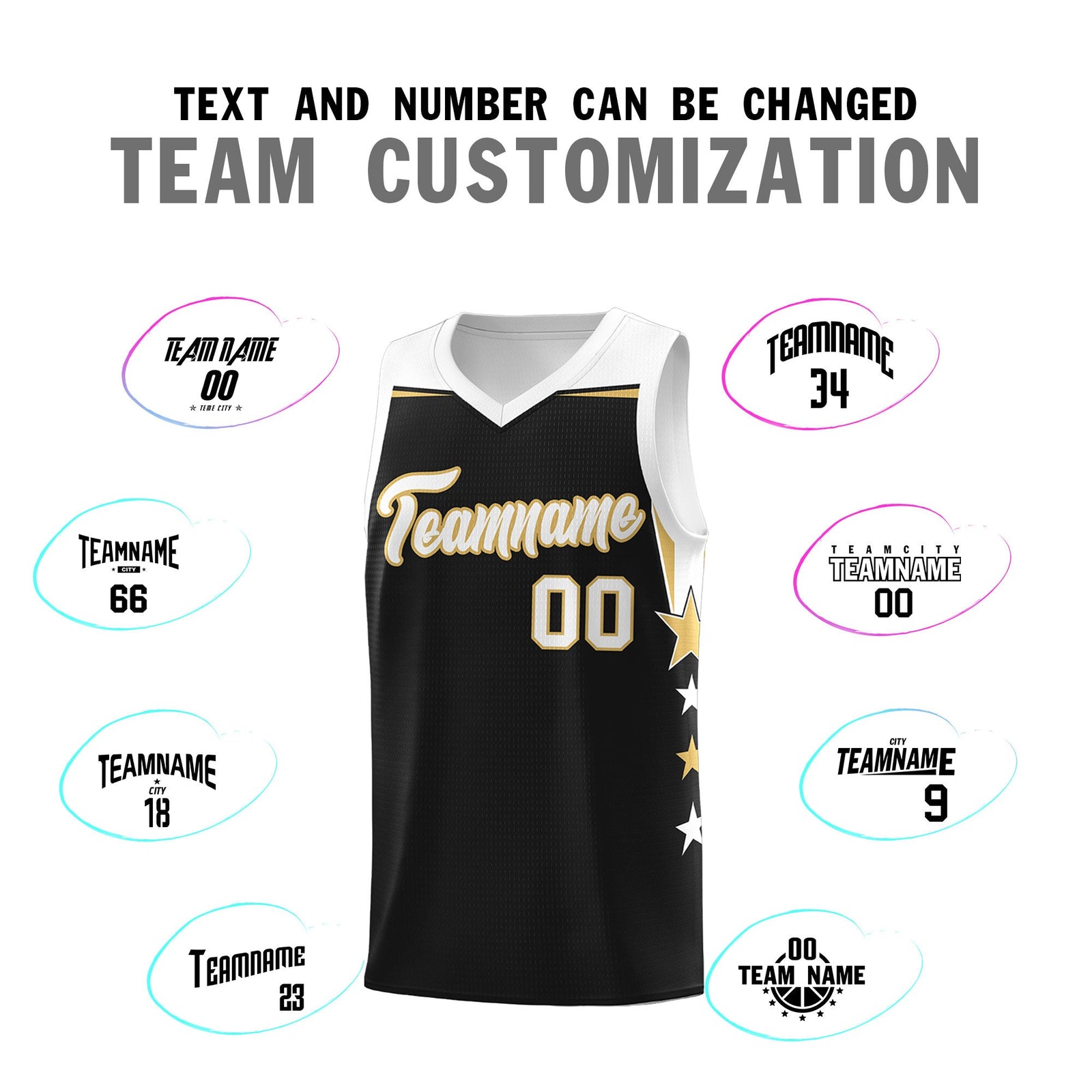 Custom Youth Basketball Uniform Black White Two Tone Side Star Personalized Team Jersey