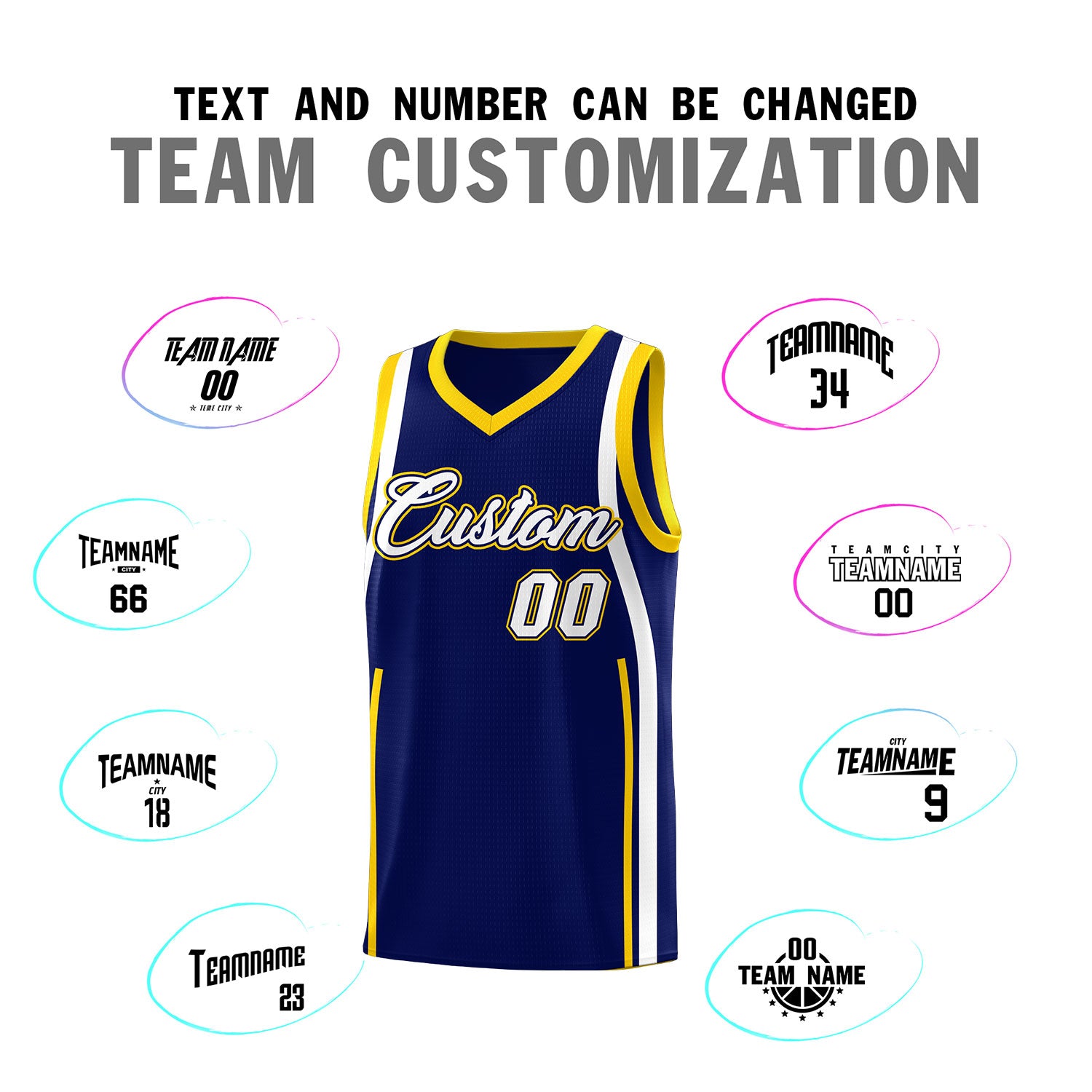 Custom Navy Gold-White Ribbon Pattern Basketball Kits