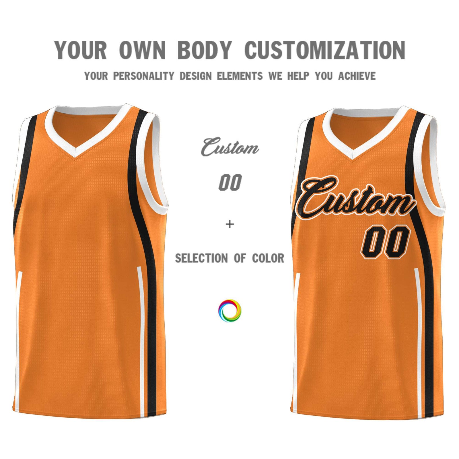 Custom Gold Orange Black-White Ribbon Pattern Basketball Kits