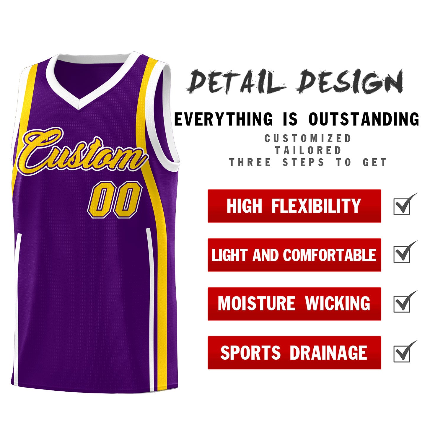 Custom Purple White-Gold Ribbon Pattern Basketball Kits