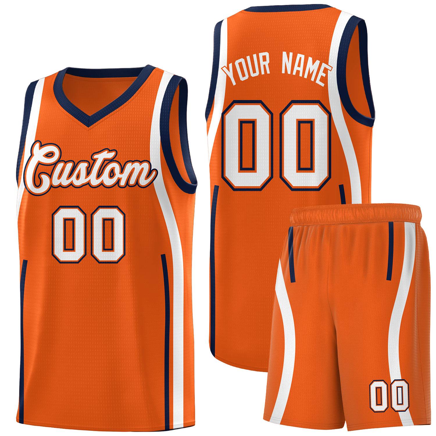 Custom Orange Navy AND White Basketball Jersey