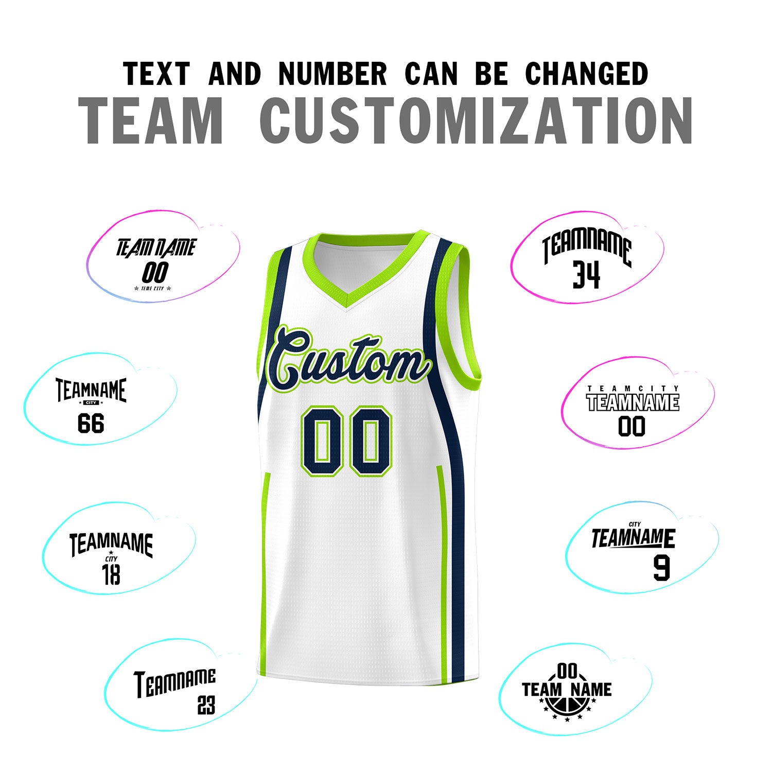 Custom White Fluorescent Green AND Navy Basketball Jersey