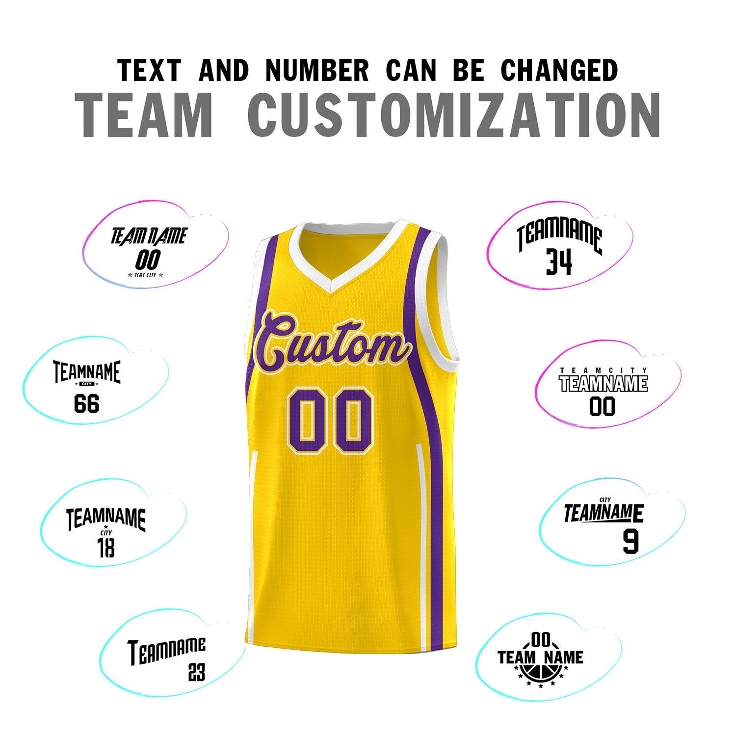 Custom Gold Purple AND White Basketball Jersey