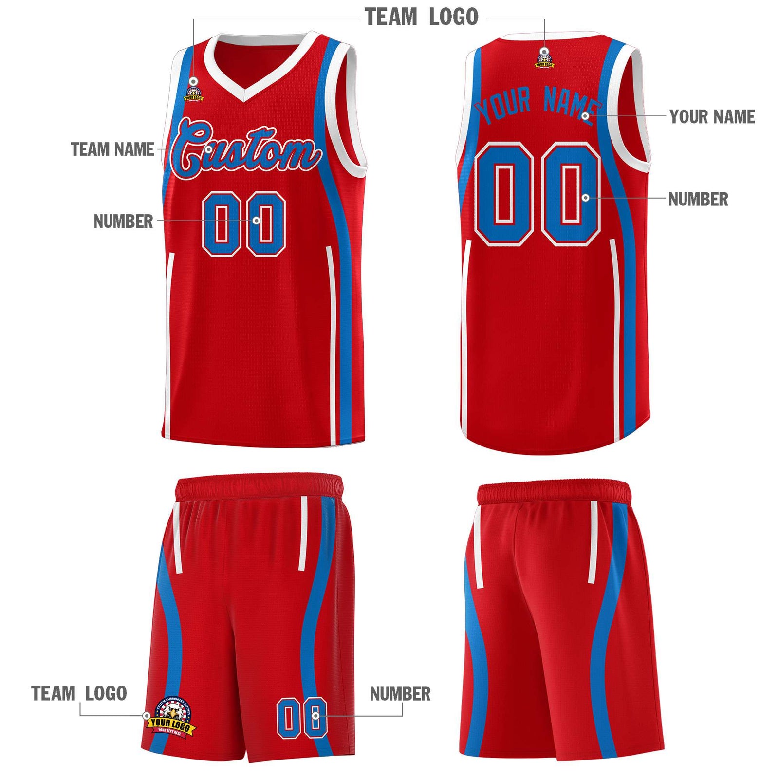 Custom Red Royal AND White Basketball Jersey