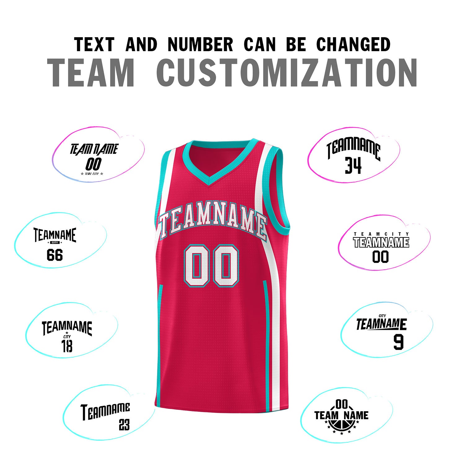 Custom Red Aqua-White Ribbon Pattern Basketball Kits