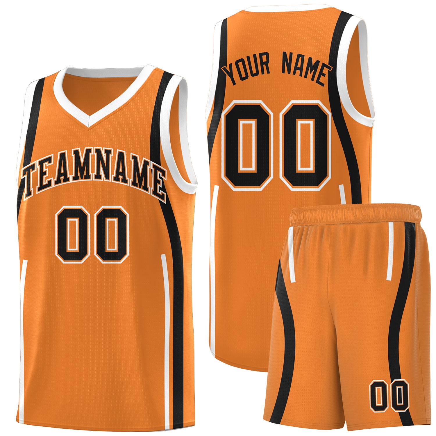 Custom Gold Orange Black-White Ribbon Pattern Basketball Kits