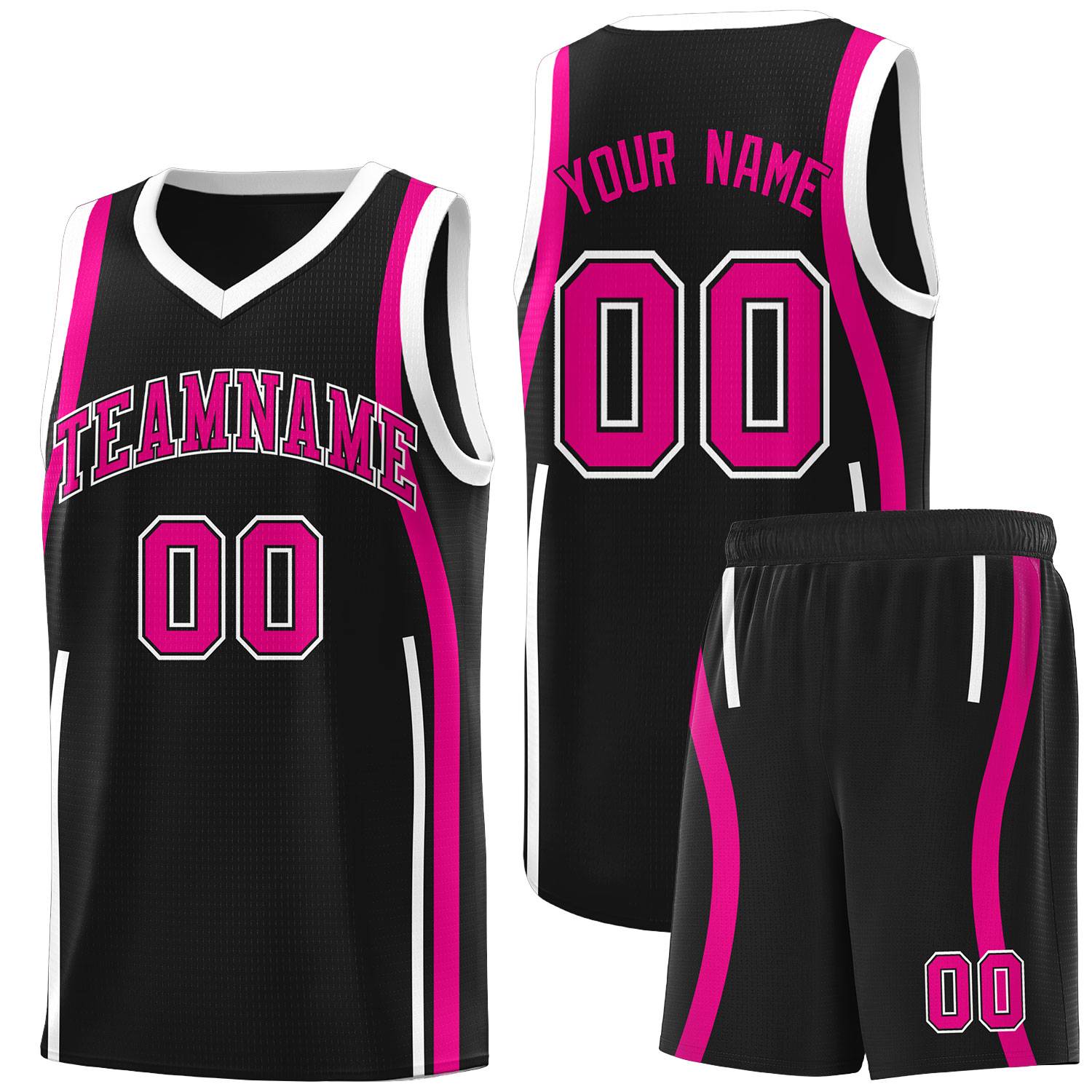 Custom Black Pink-White Ribbon Pattern Basketball Kits