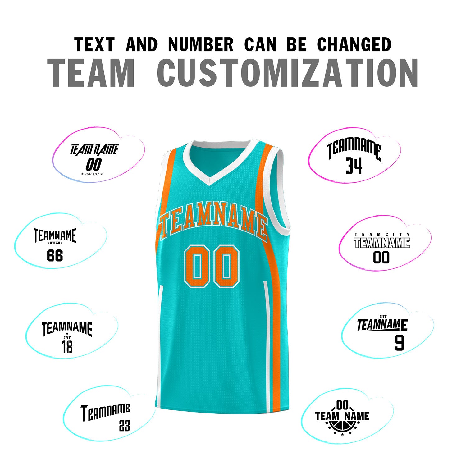 Custom Aqua Orange-White Ribbon Pattern Basketball Kits