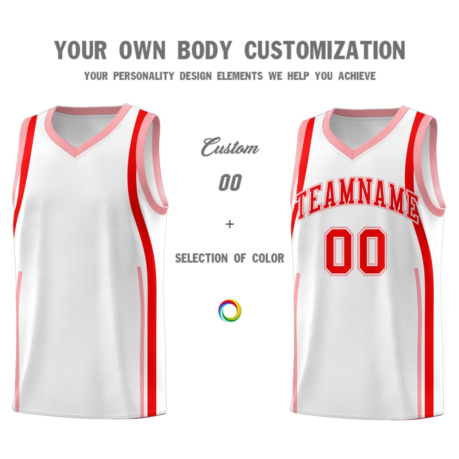 Custom White Light Red-Light Pink Ribbon Pattern Basketball Kits