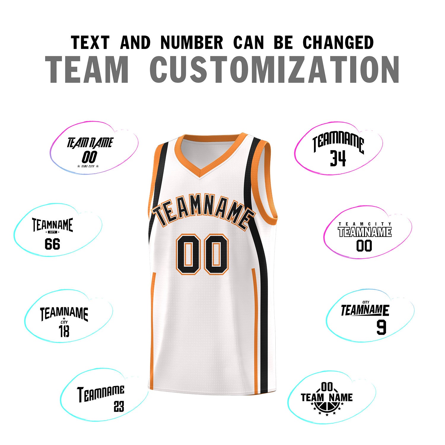 Custom White Gold Orange-Black Ribbon Pattern Basketball Kits