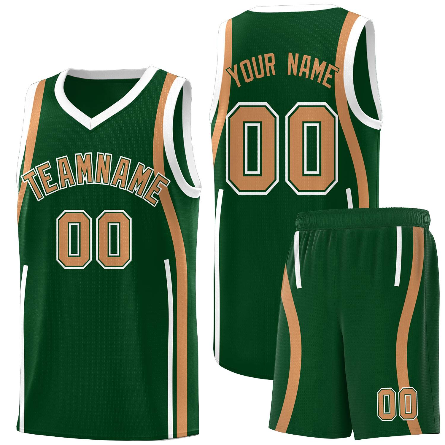 Custom Green Buckskin Brown-White Ribbon Pattern Basketball Kits