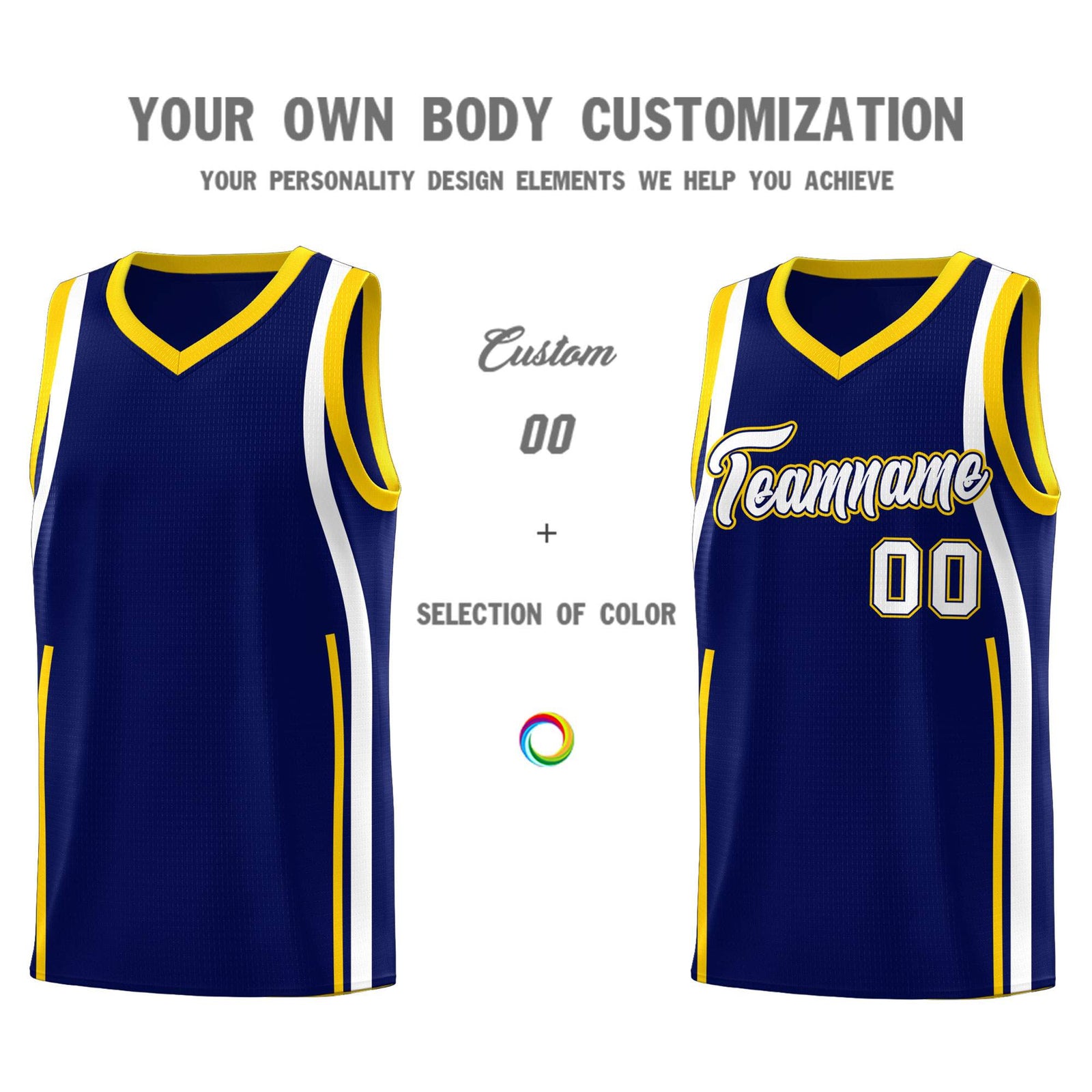 Custom Navy Gold-White Ribbon Pattern Basketball Kits