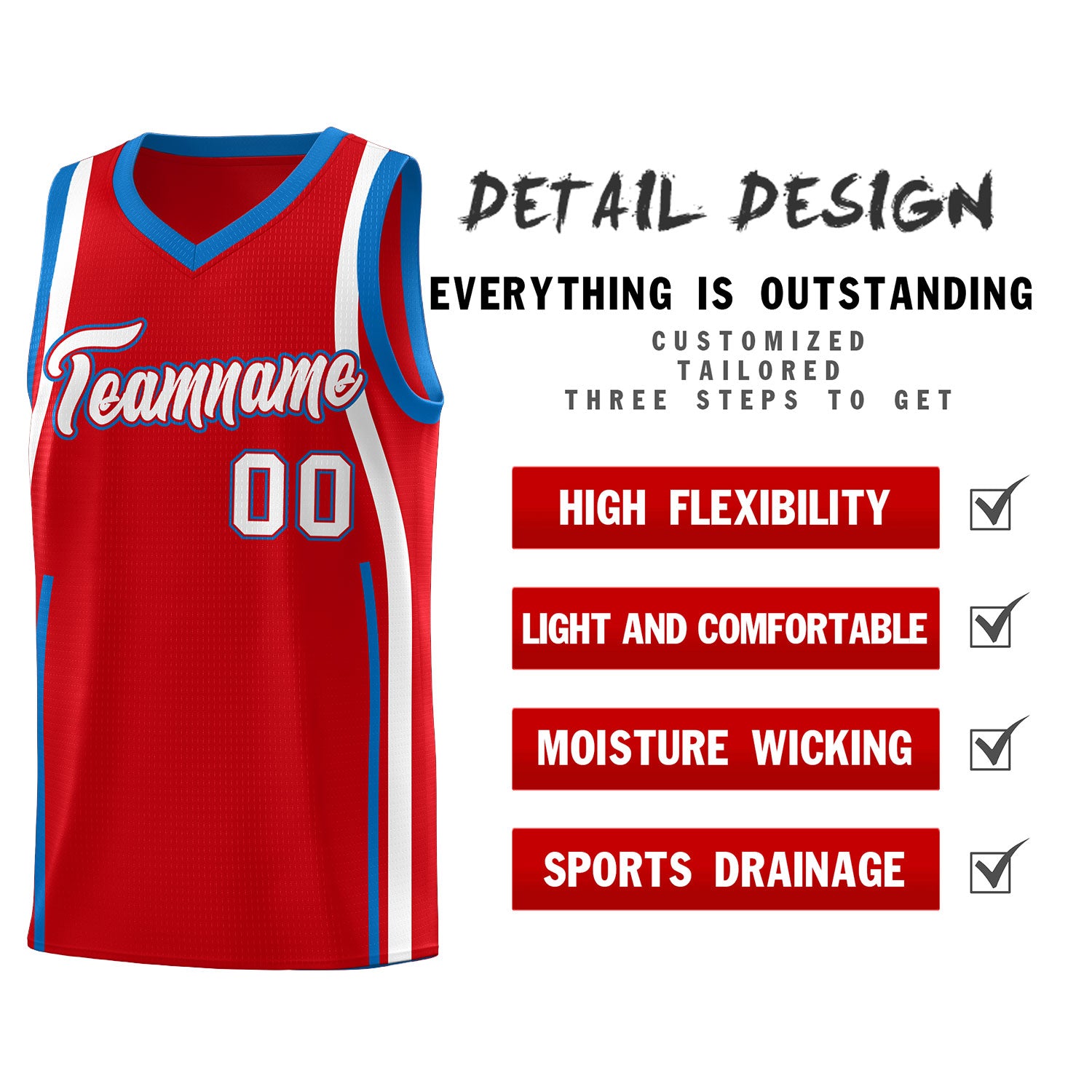 Custom Red Royal-White Ribbon Pattern Basketball Kits