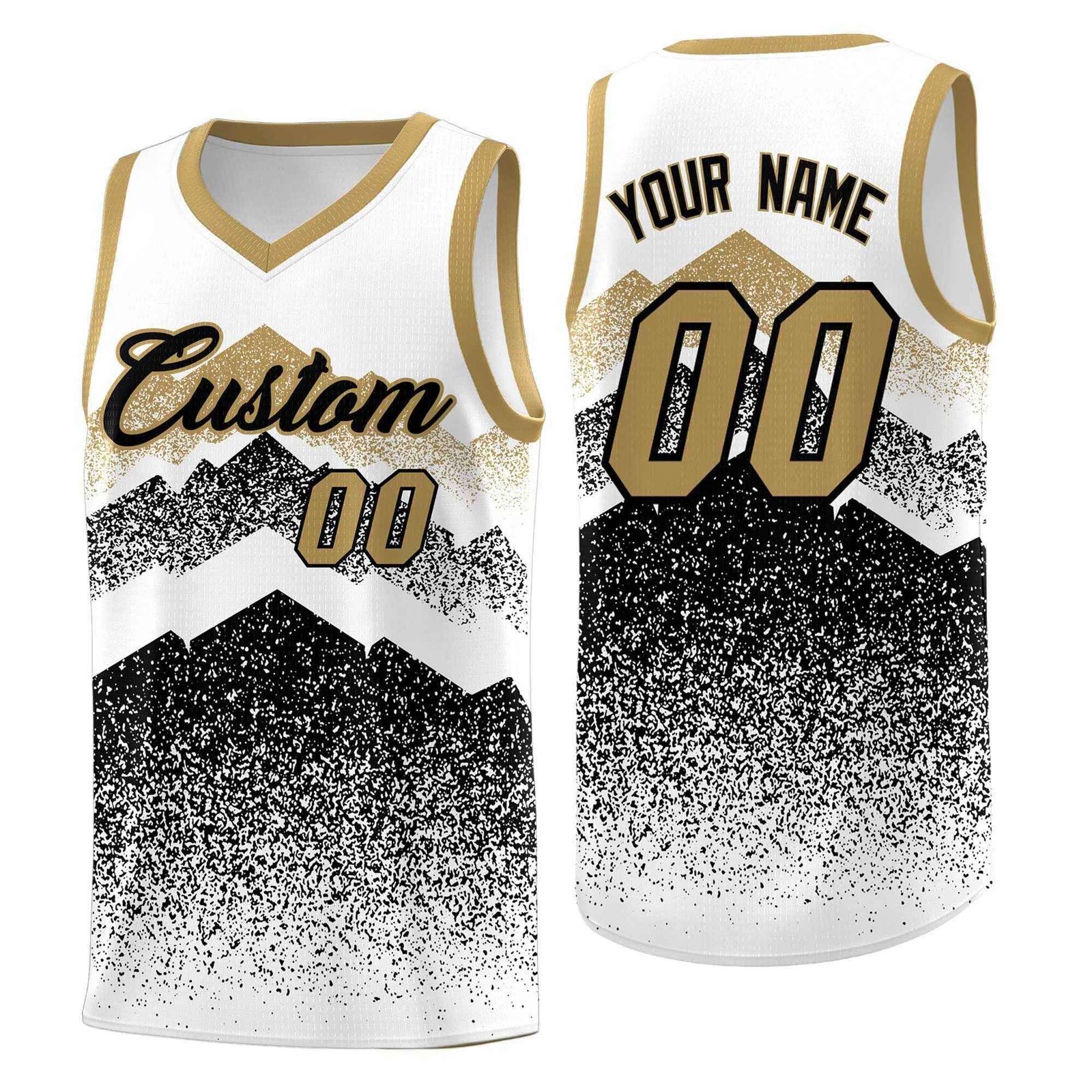 Custom Youth Basketball Jerseys White Black Gradient Mountain Design Uniforms