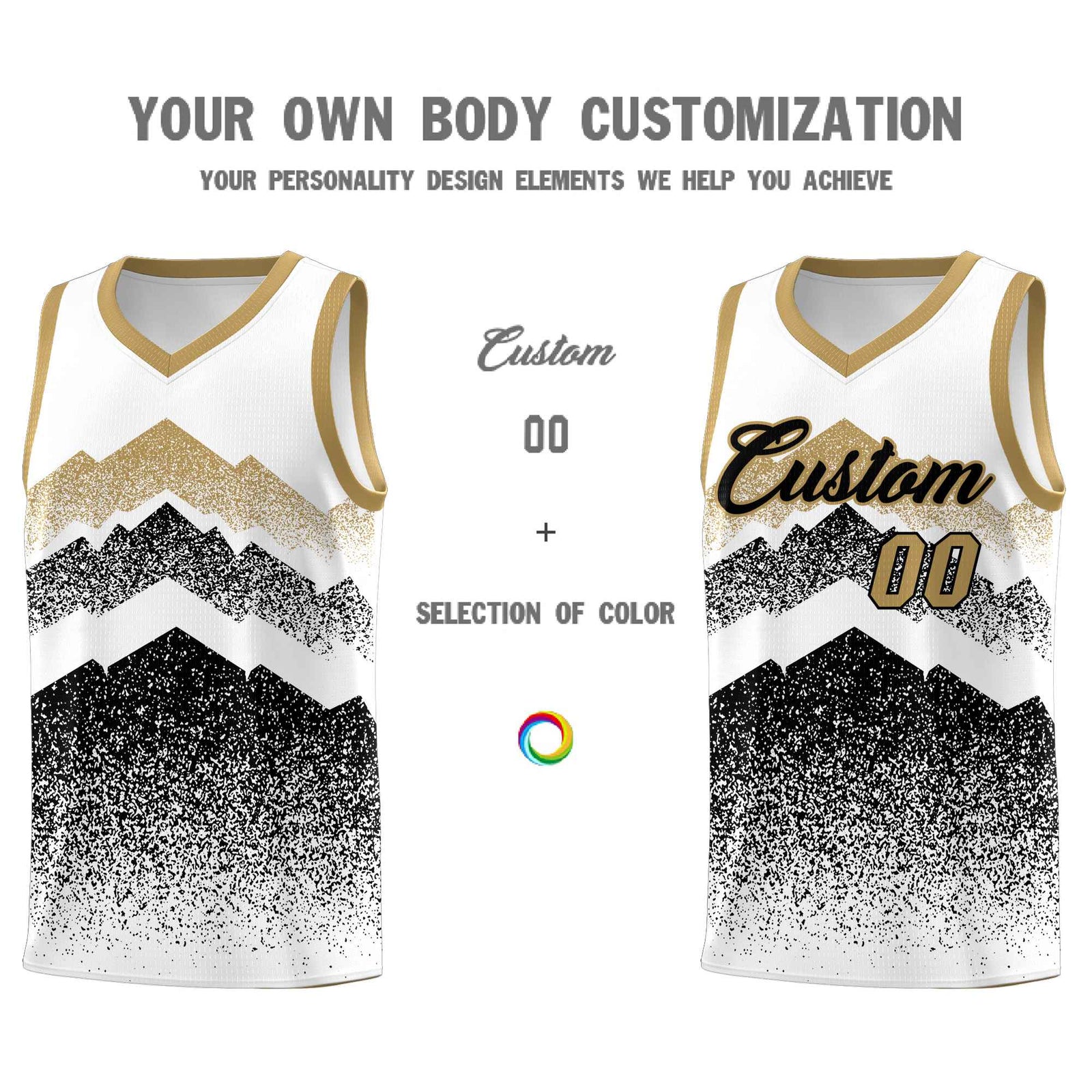 Custom Youth Basketball Jerseys White Black Gradient Mountain Design Uniforms