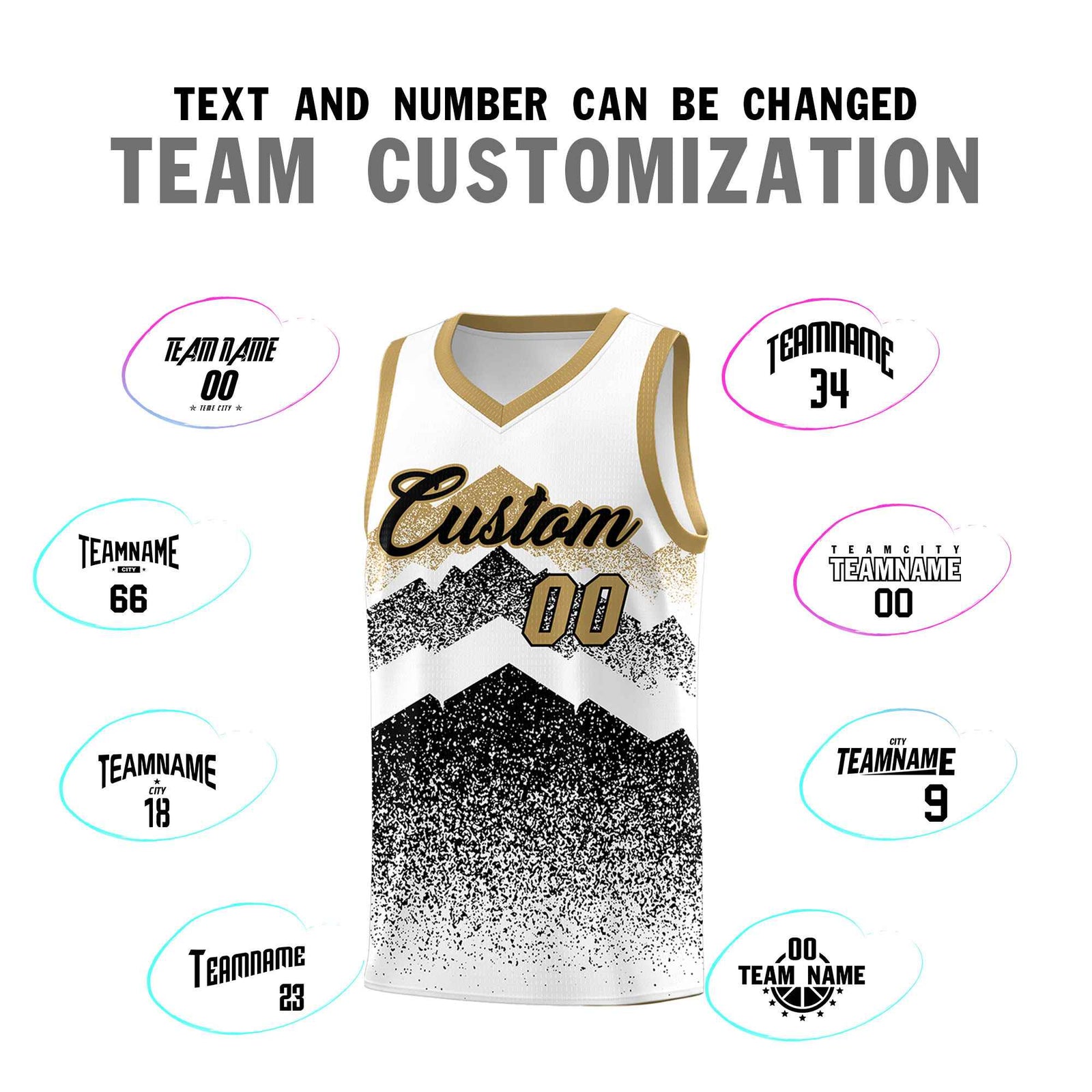 Custom Youth Basketball Jerseys White Black Gradient Mountain Design Uniforms