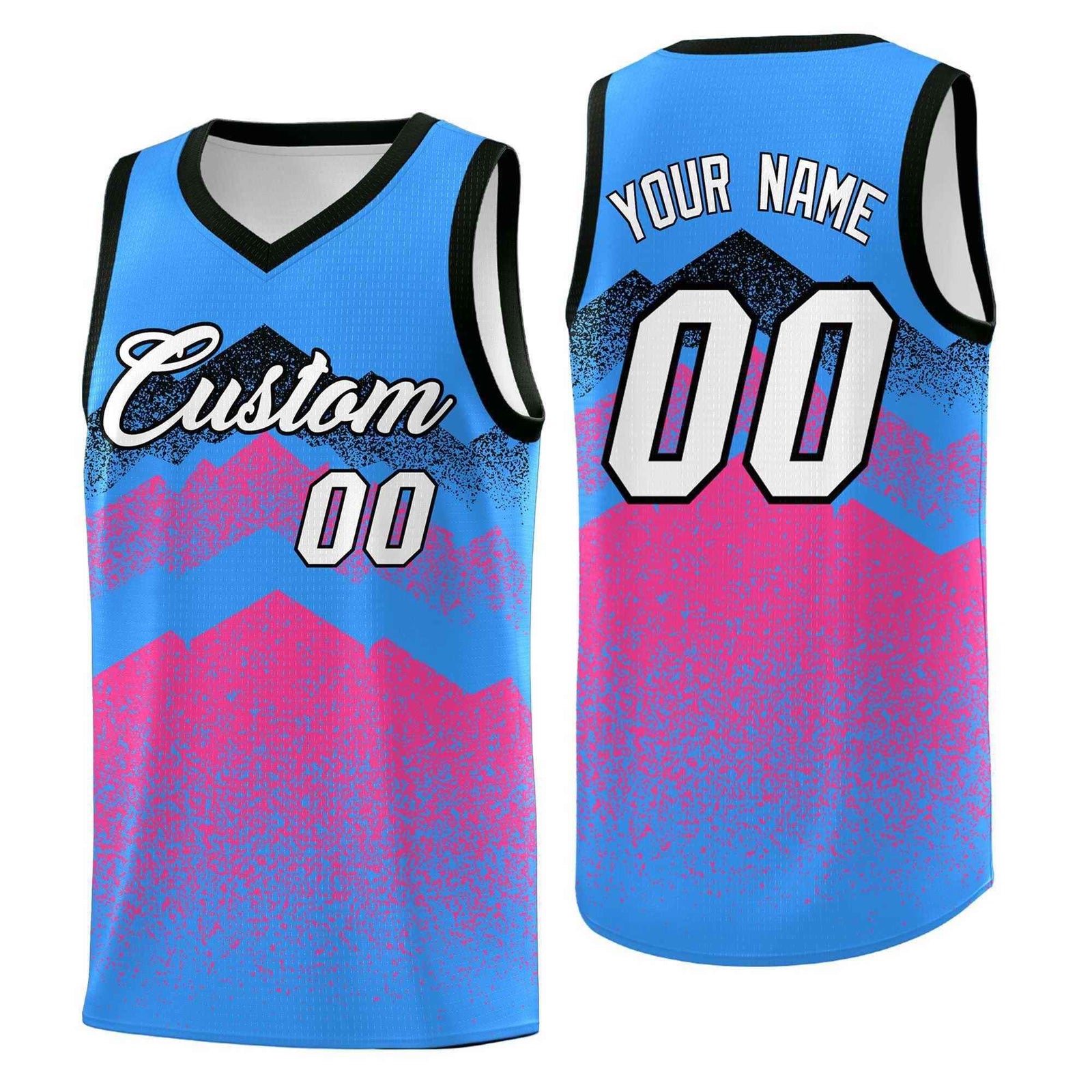 Custom Youth Basketball Jerseys Powder Blue Pink Gradient Mountain Design Uniforms