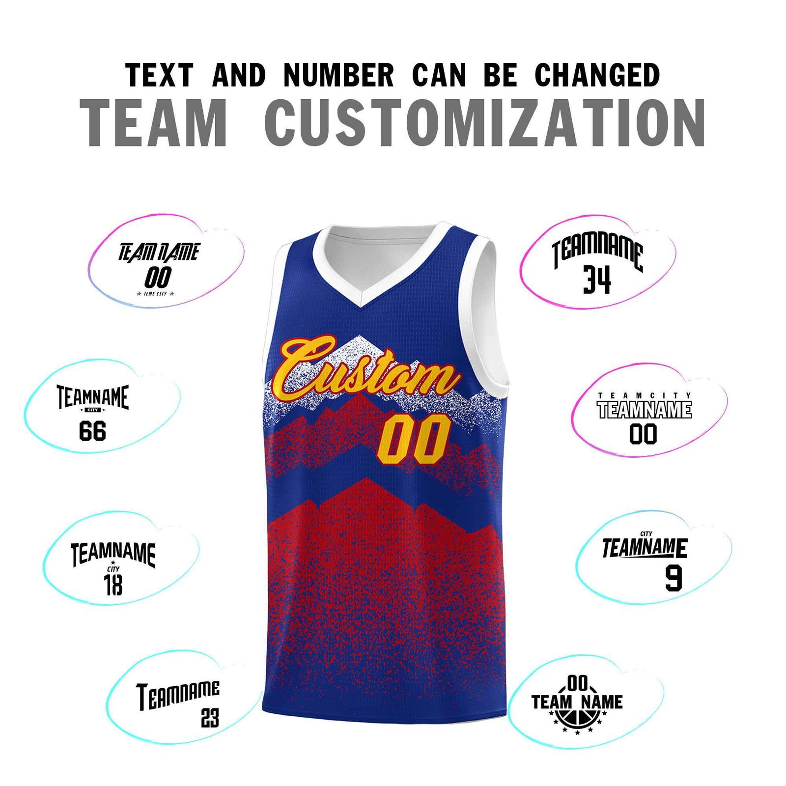 Personalized Youth Basketball Jerseys Royal Red Gradient Mountain Design Uniforms