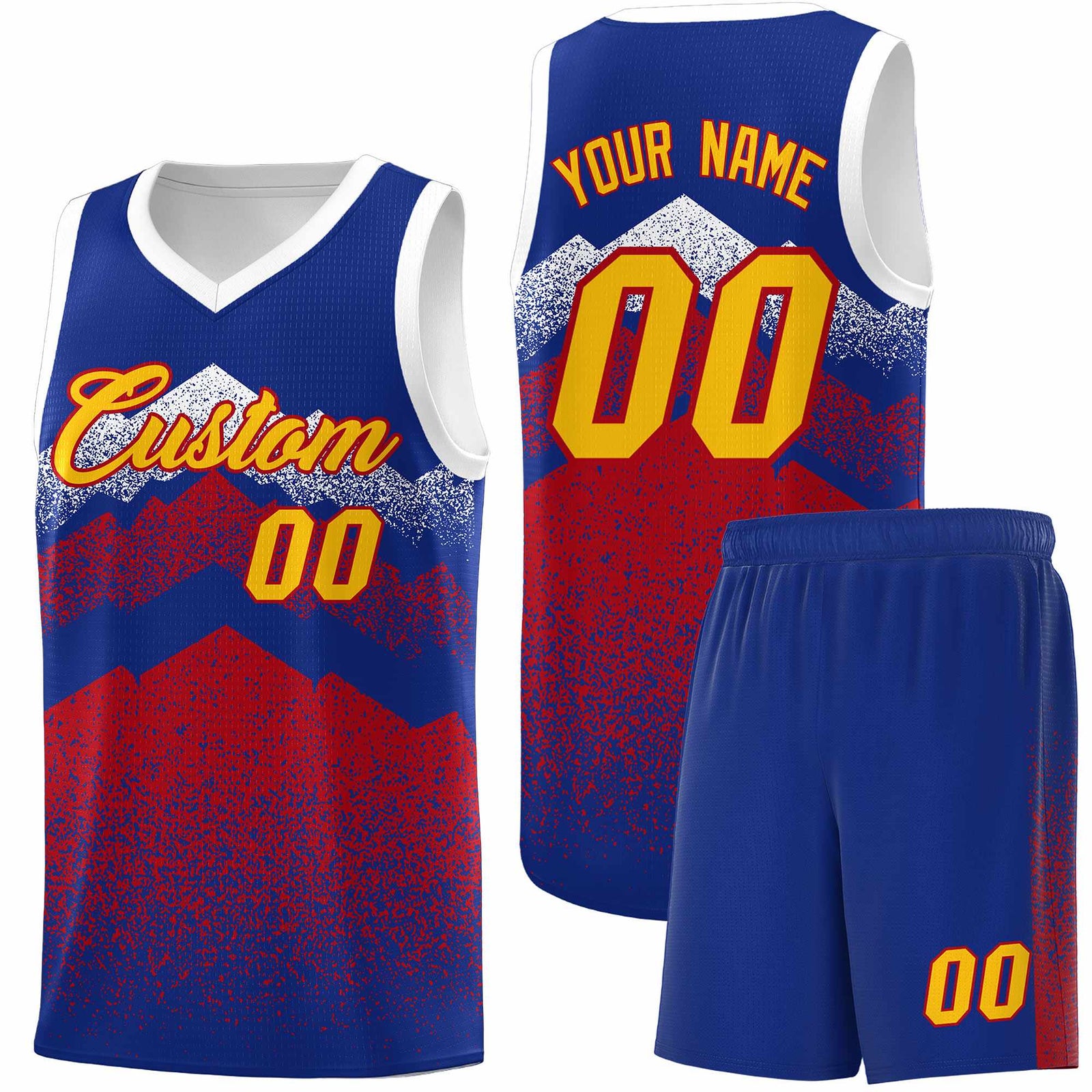 Personalized Youth Basketball Jerseys Royal Red Gradient Mountain Design Uniforms