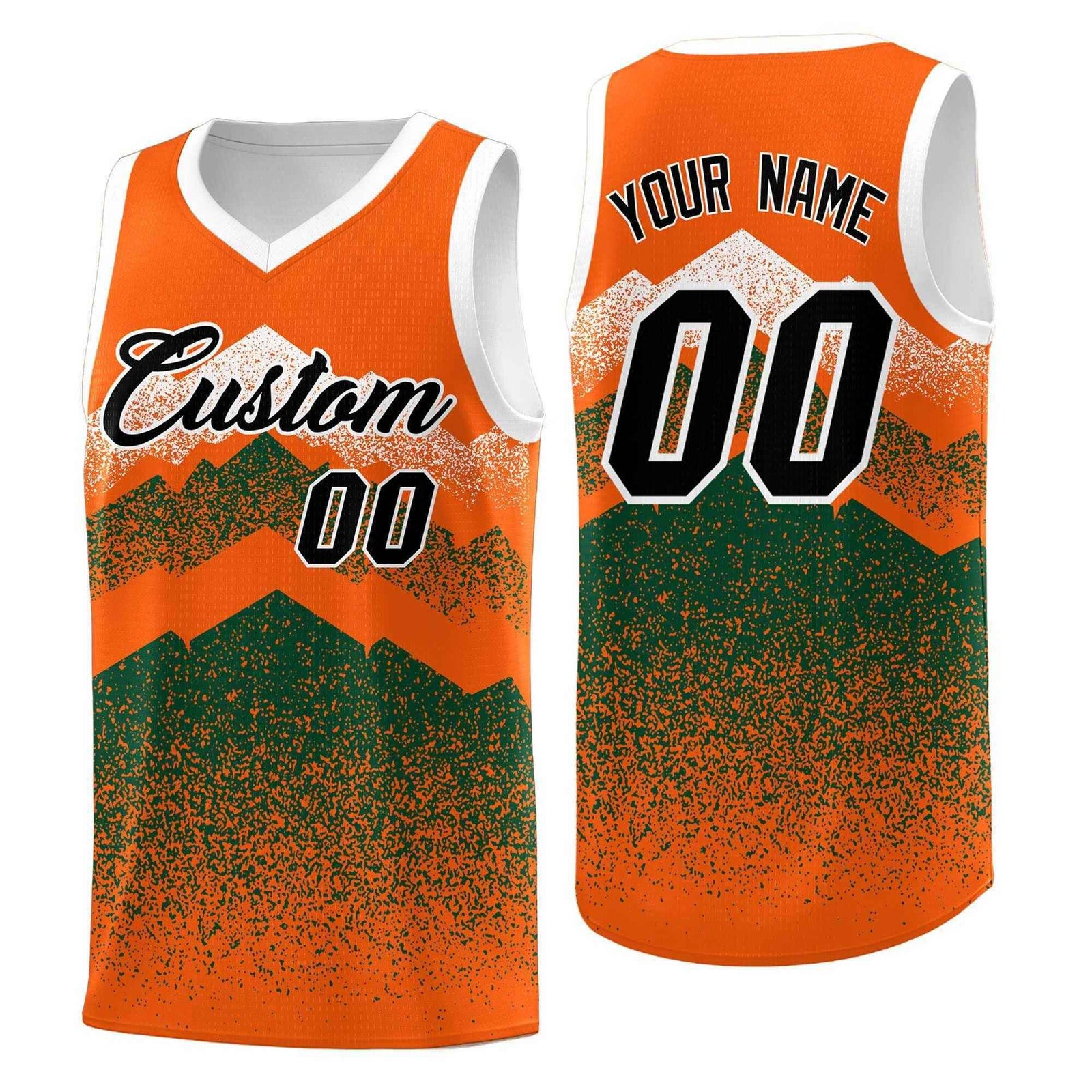 Personalized Youth Basketball Jerseys Orange Green Gradient Mountain Design Uniforms