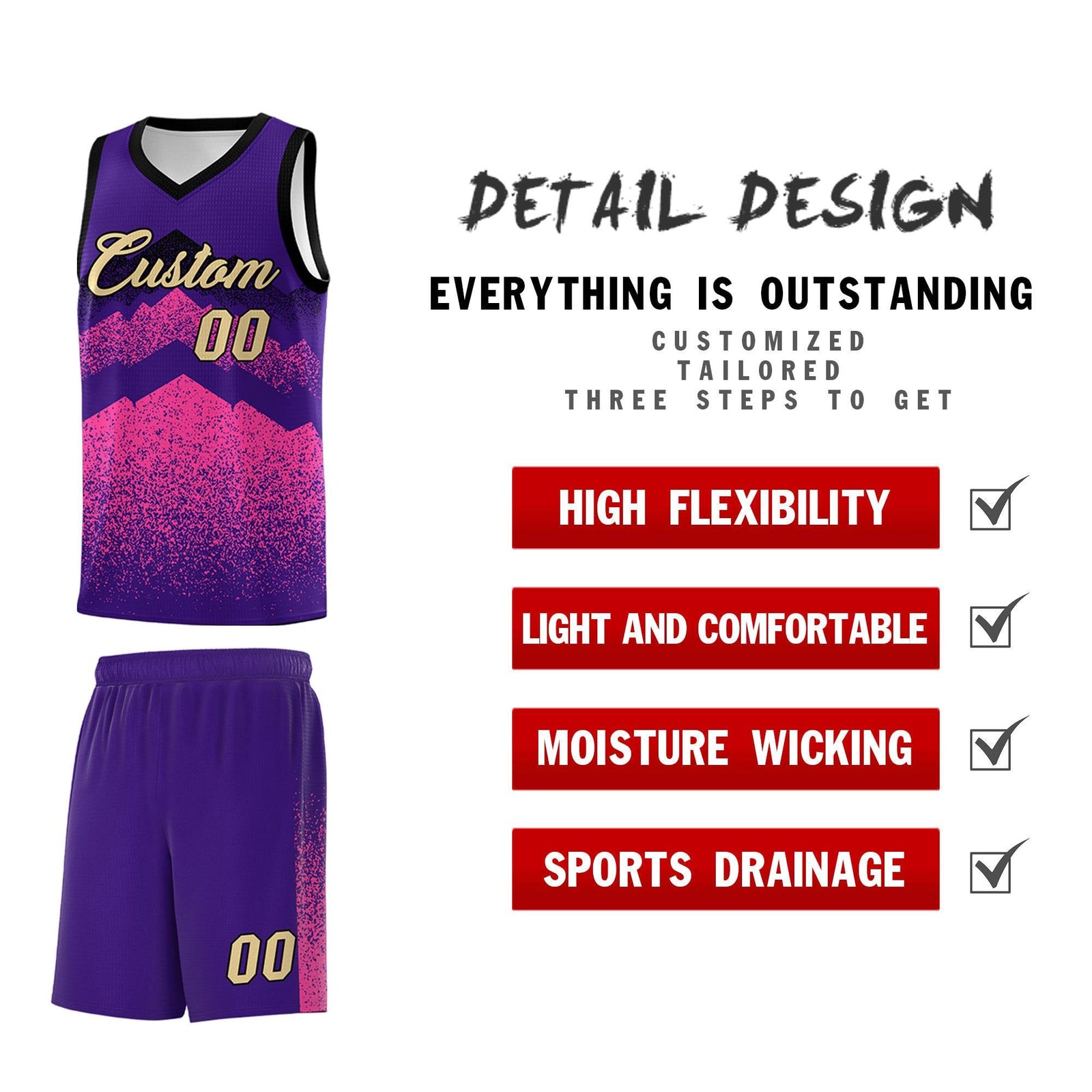 Custom Youth Basketball Jerseys Purple Pink Gradient Mountain Design Uniforms