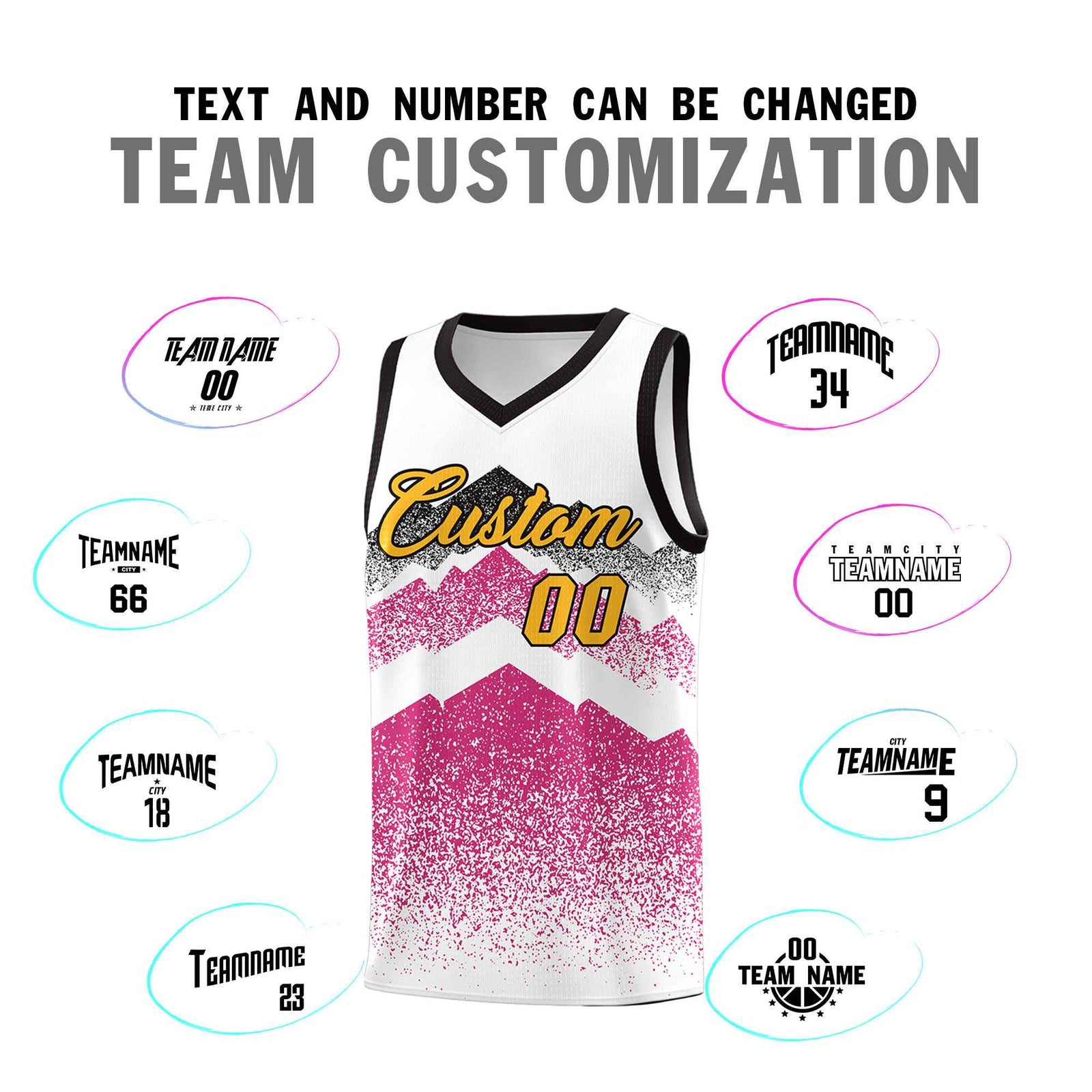 Personalized Youth Basketball Jerseys White Rose Red Gradient Mountain Design Uniforms