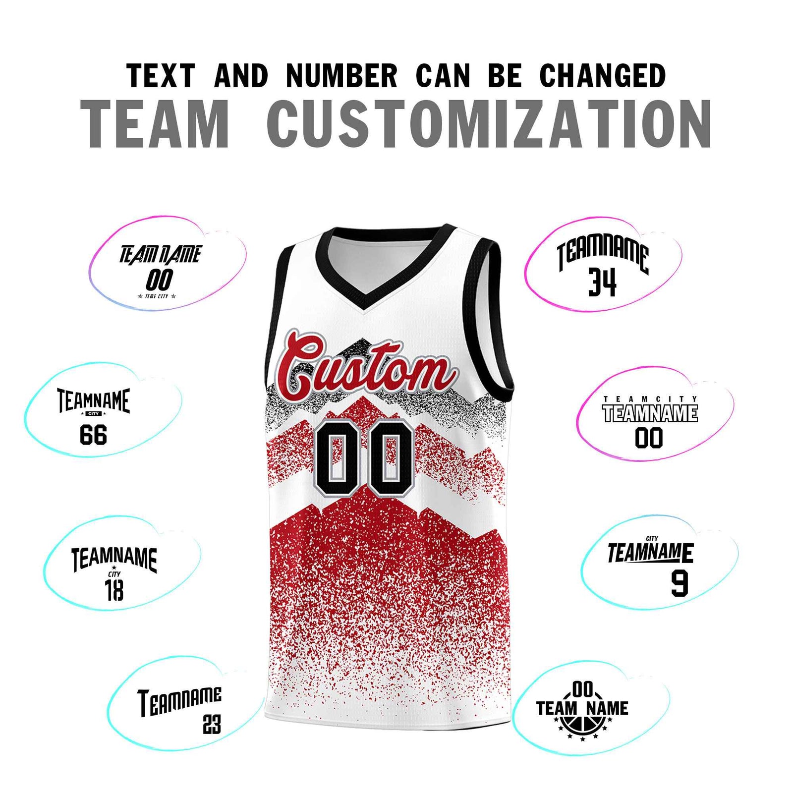 Personalized Youth Basketball Jerseys White Red Gradient Mountain Design Uniforms