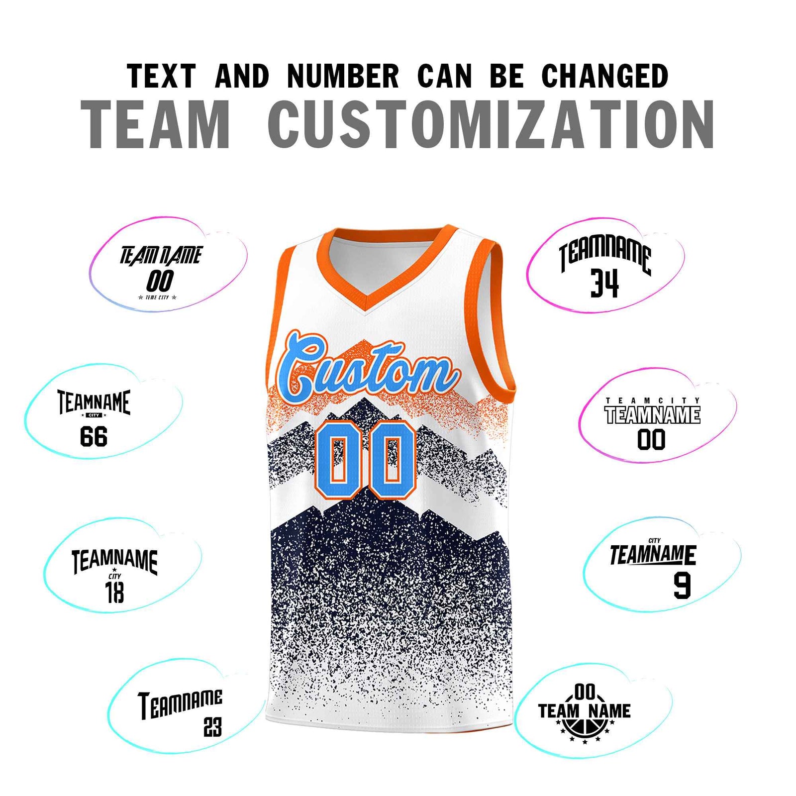 Personalized Youth Basketball Jerseys White Navy Gradient Mountain Design Uniforms