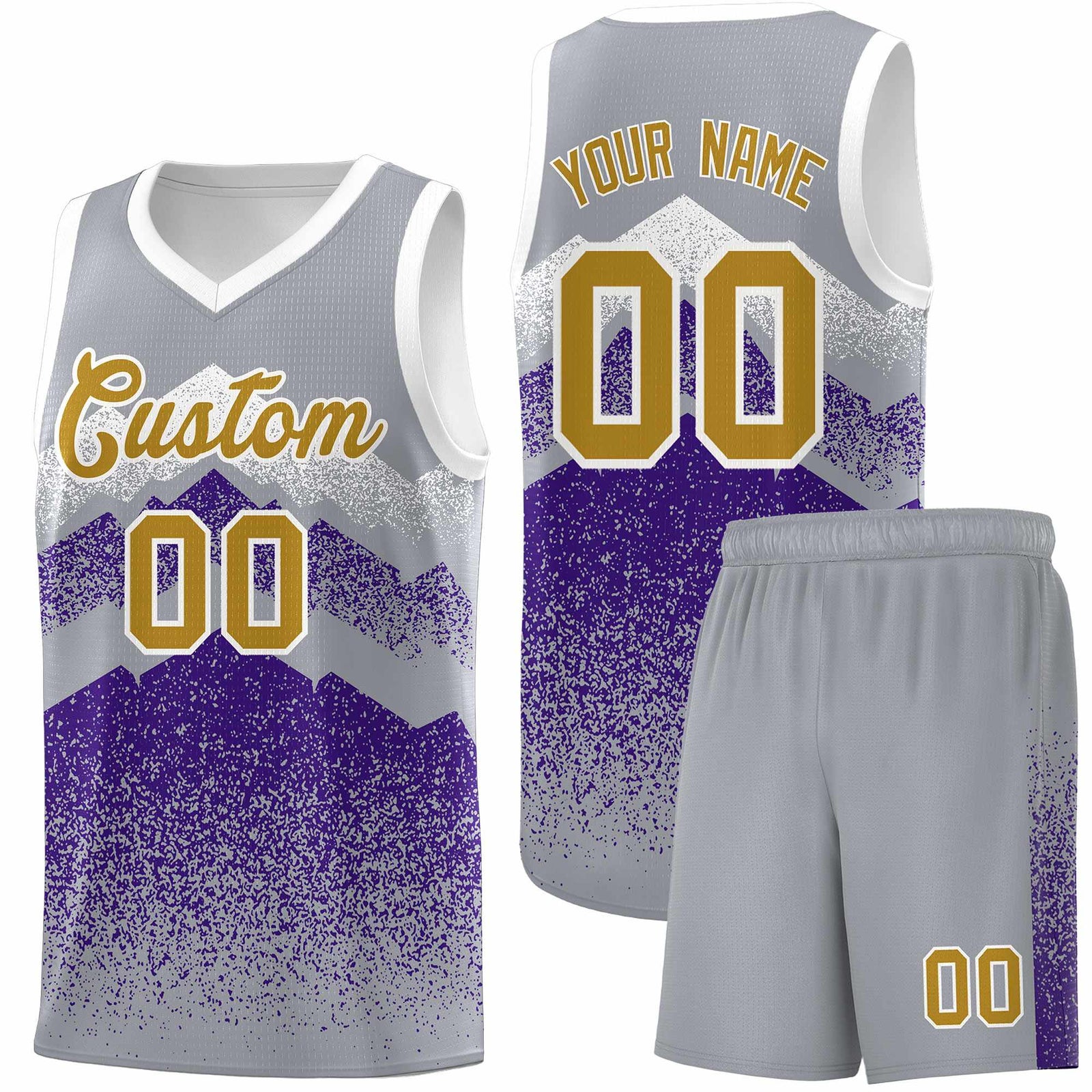 Custom Youth Basketball Jerseys Gray Purple Gradient Mountain Design Uniforms