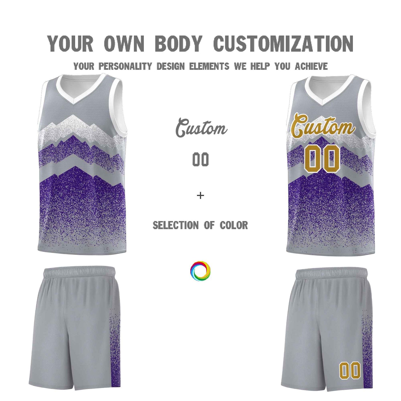 Custom Youth Basketball Jerseys Gray Purple Gradient Mountain Design Uniforms