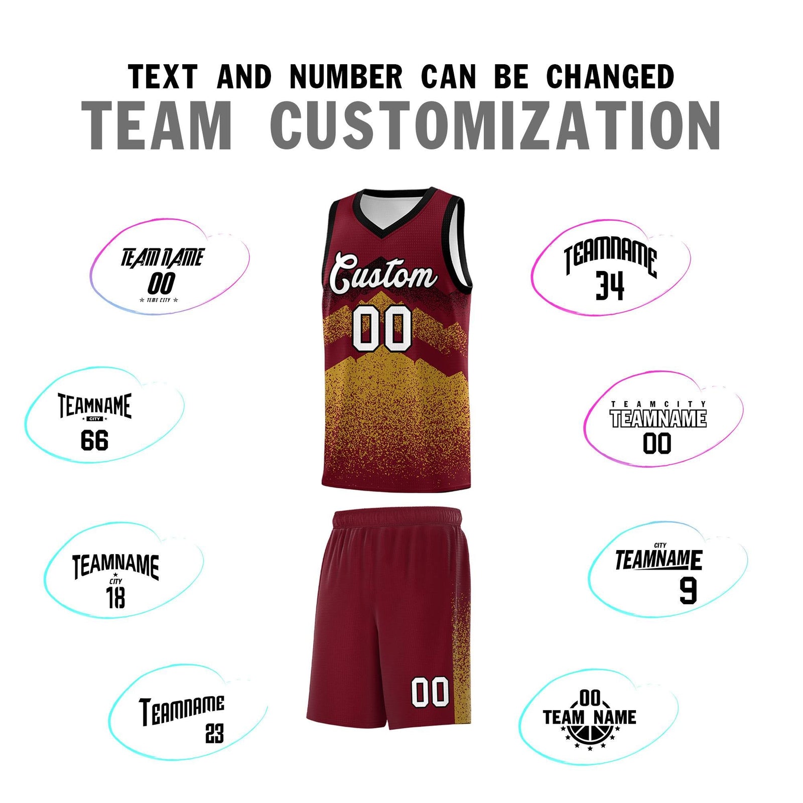 Personalized Youth Basketball Jerseys Crimson Old Gold Gradient Mountain Design Uniforms
