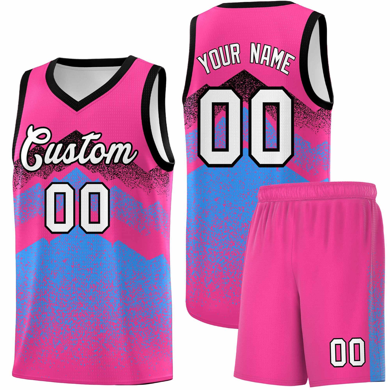 Personalized Youth Basketball Jerseys Pink Powder Blue Gradient Mountain Design Uniforms