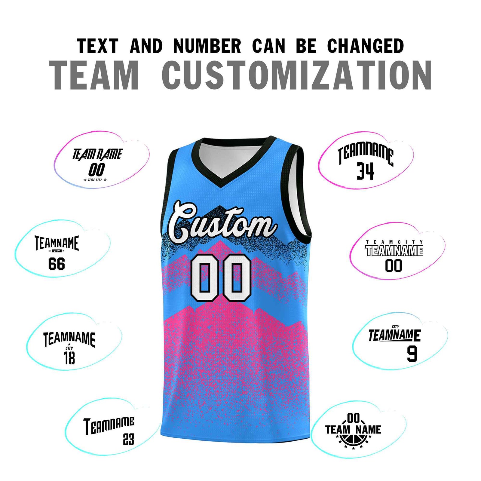 Custom Youth Basketball Jerseys Powder Blue Pink Gradient Mountain Design Uniforms