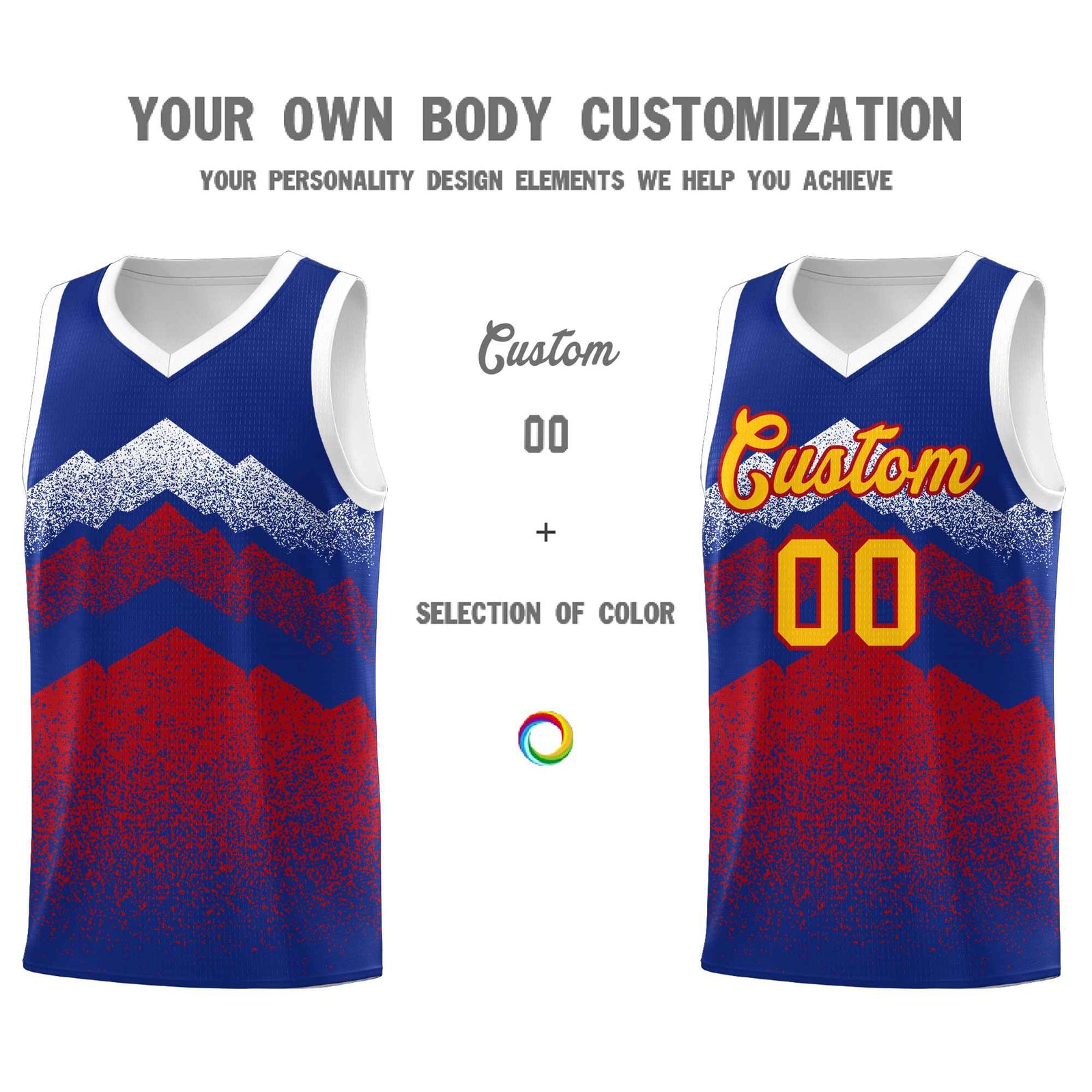 Personalized Youth Basketball Jerseys Royal Red Gradient Mountain Design Uniforms