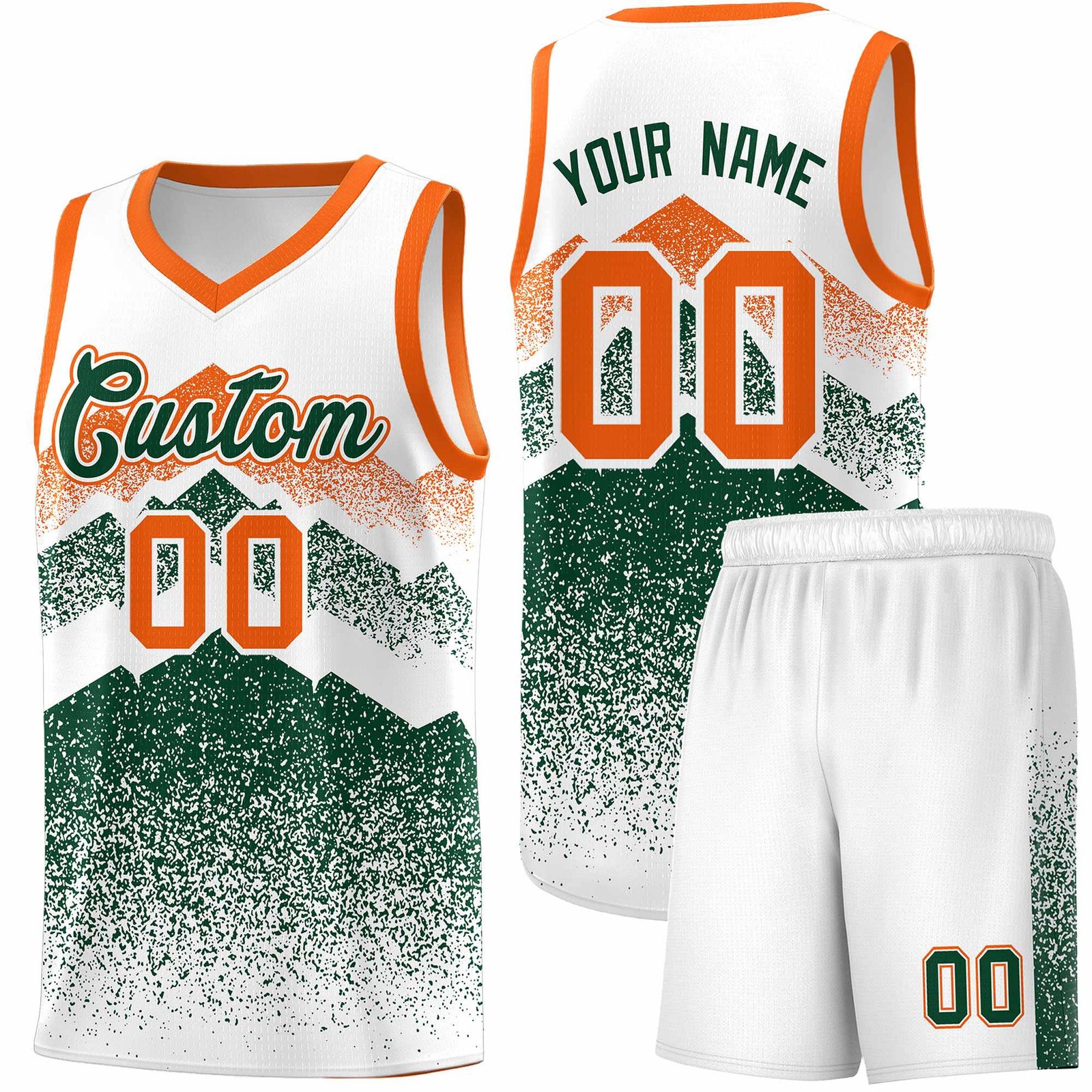 Custom Youth Basketball Jerseys White Green Gradient Mountain Design Uniforms