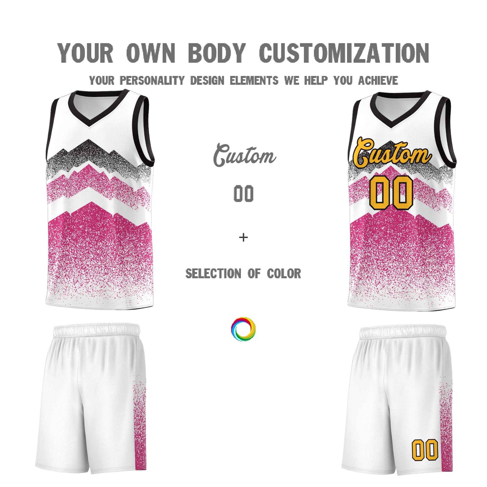 Personalized Youth Basketball Jerseys White Rose Red Gradient Mountain Design Uniforms