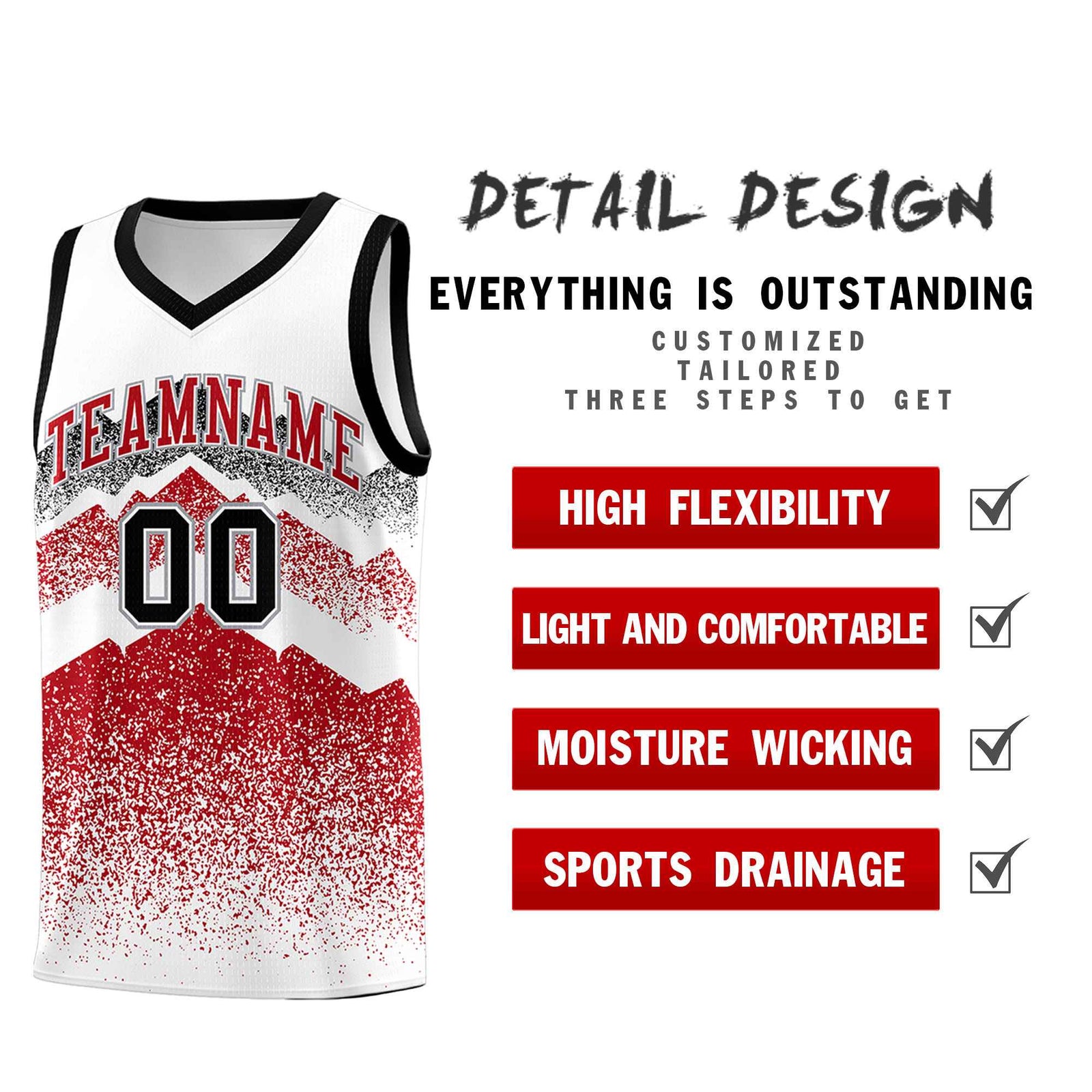 Personalized Youth Basketball Jerseys White Red Gradient Mountain Design Uniforms