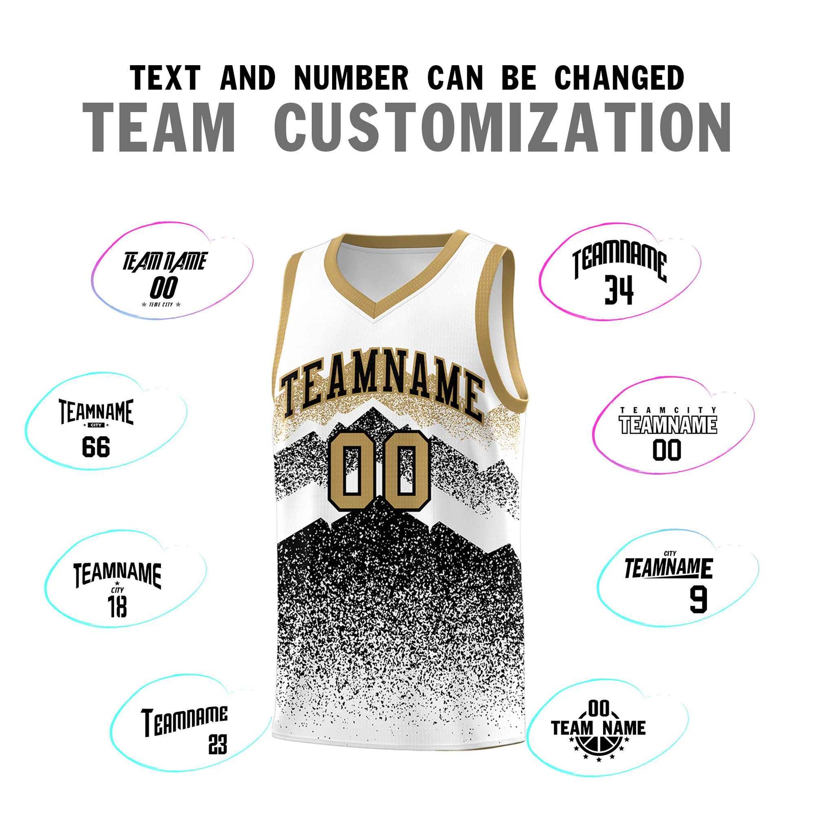 Custom Youth Basketball Jerseys White Black Gradient Mountain Design Uniforms