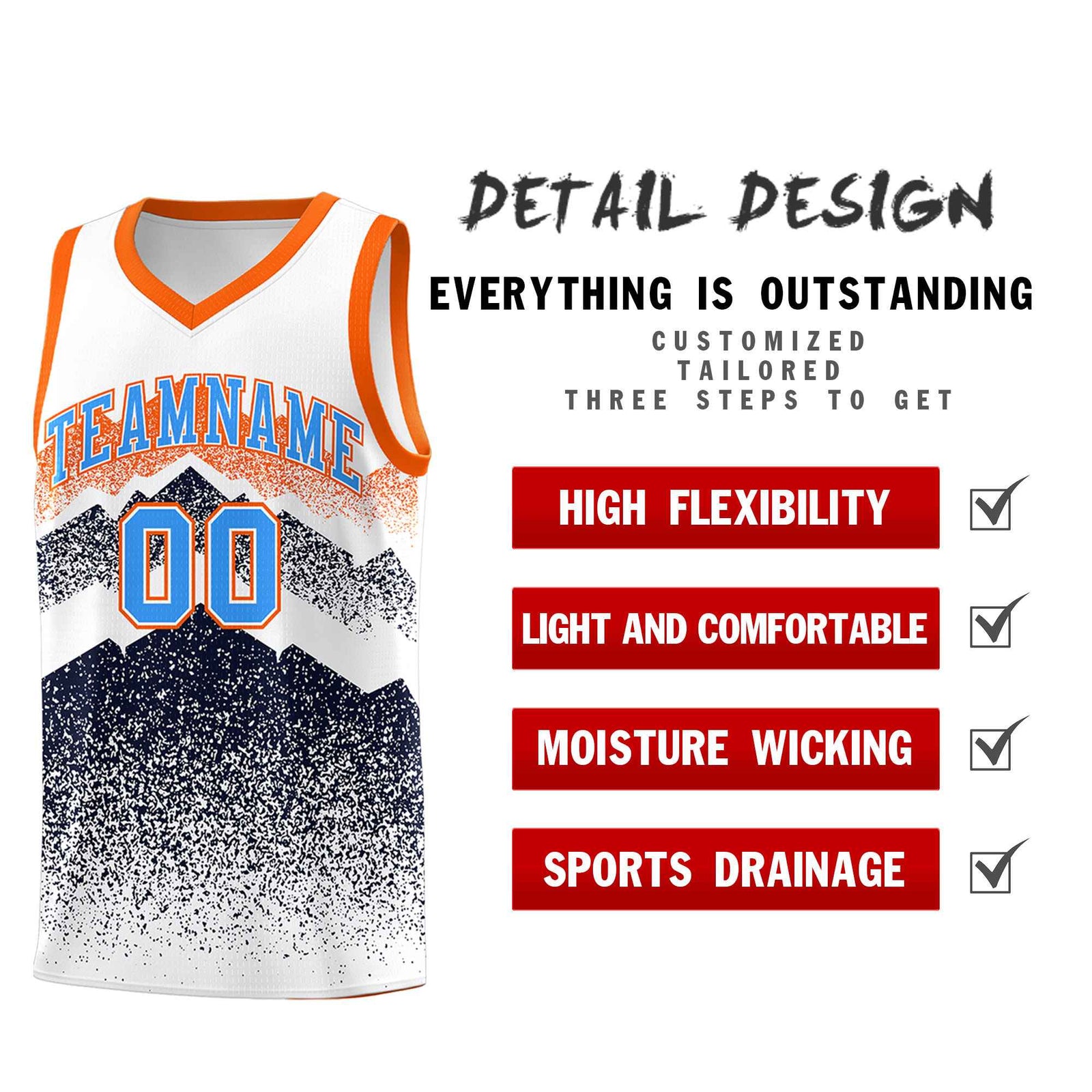 Personalized Youth Basketball Jerseys White Navy Gradient Mountain Design Uniforms