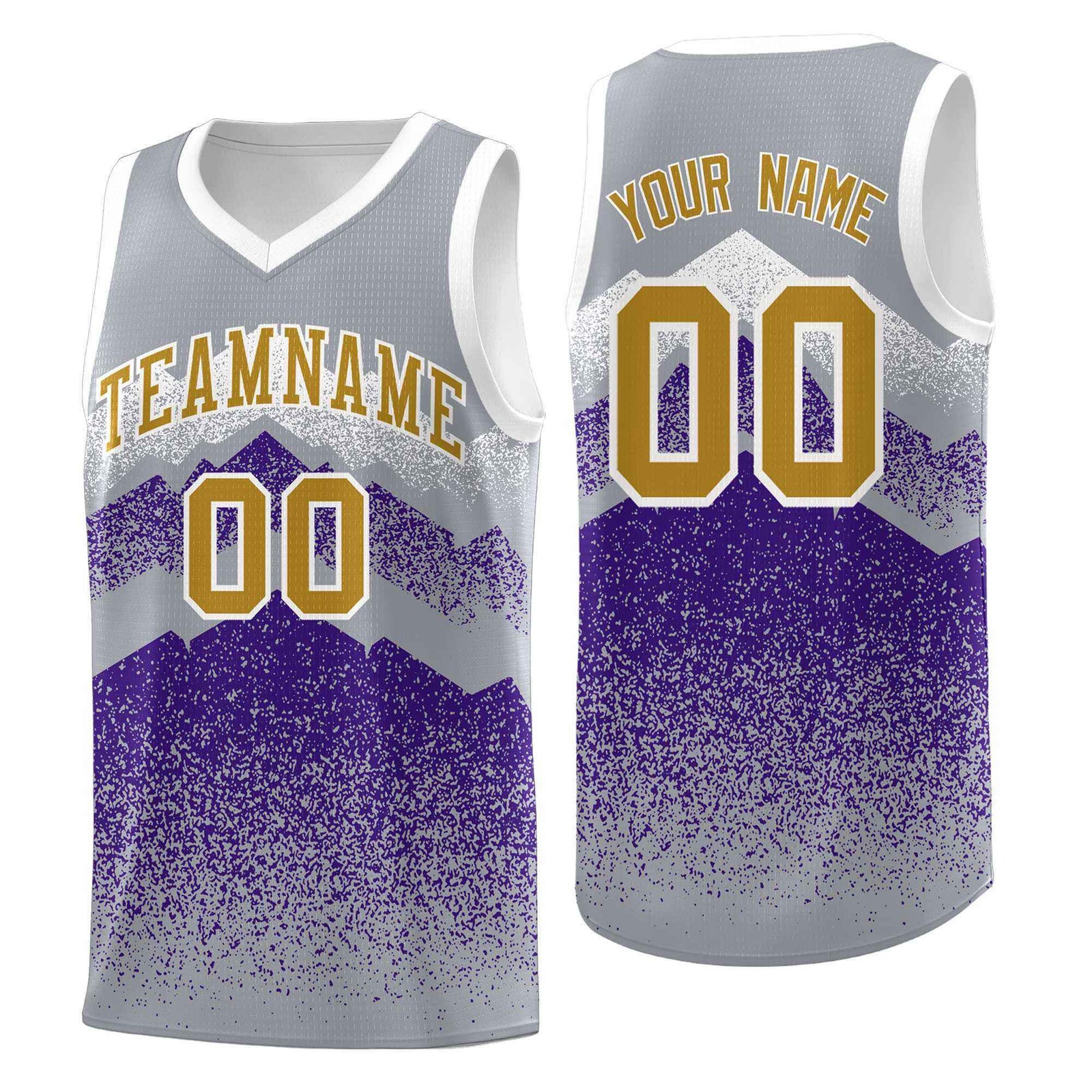 Custom Youth Basketball Jerseys Gray Purple Gradient Mountain Design Uniforms