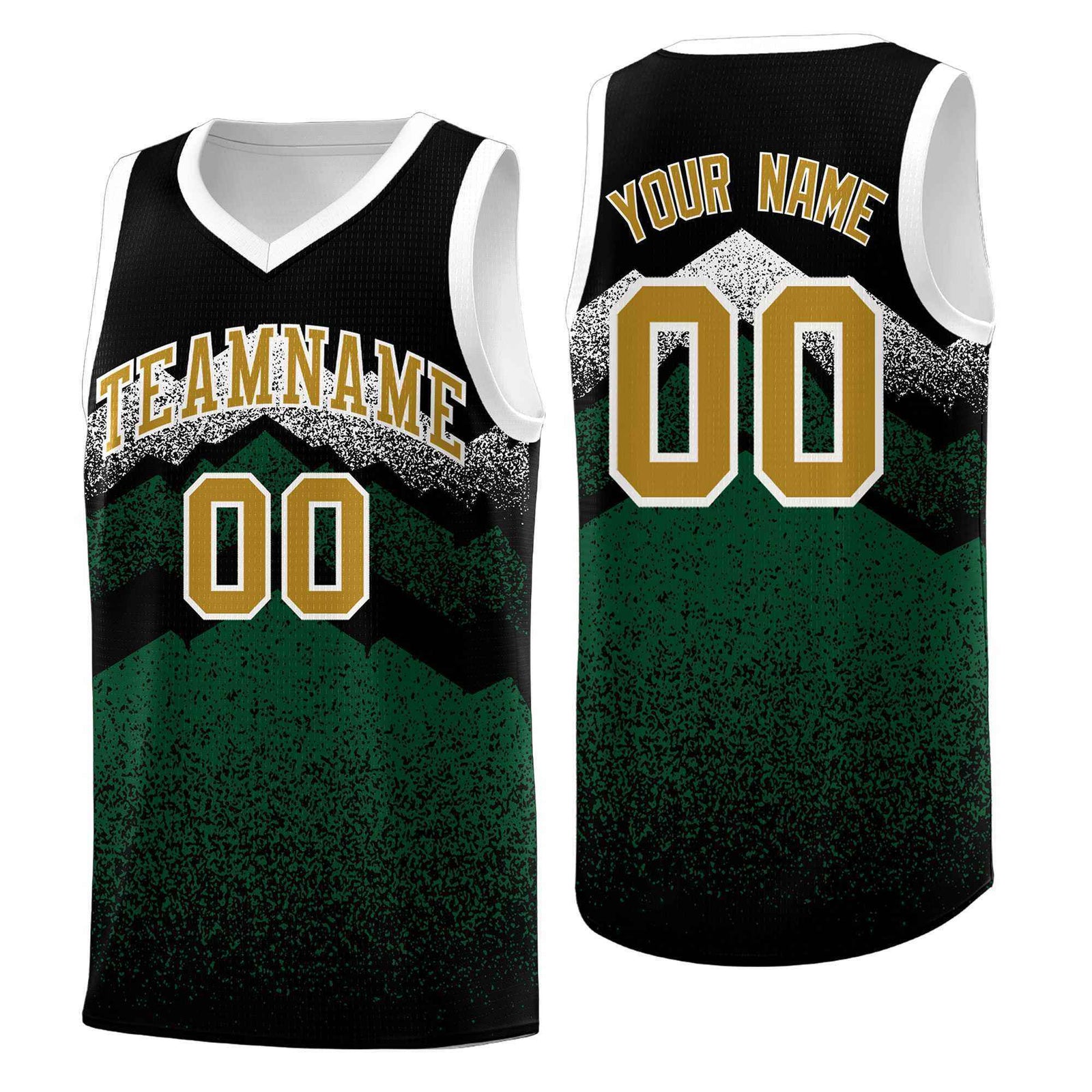 Personalized Youth Basketball Jerseys Black Green Gradient Mountain Design Uniforms