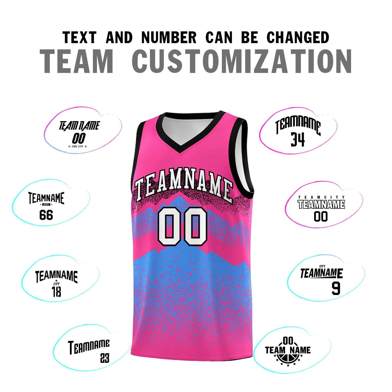 Personalized Youth Basketball Jerseys Pink Powder Blue Gradient Mountain Design Uniforms