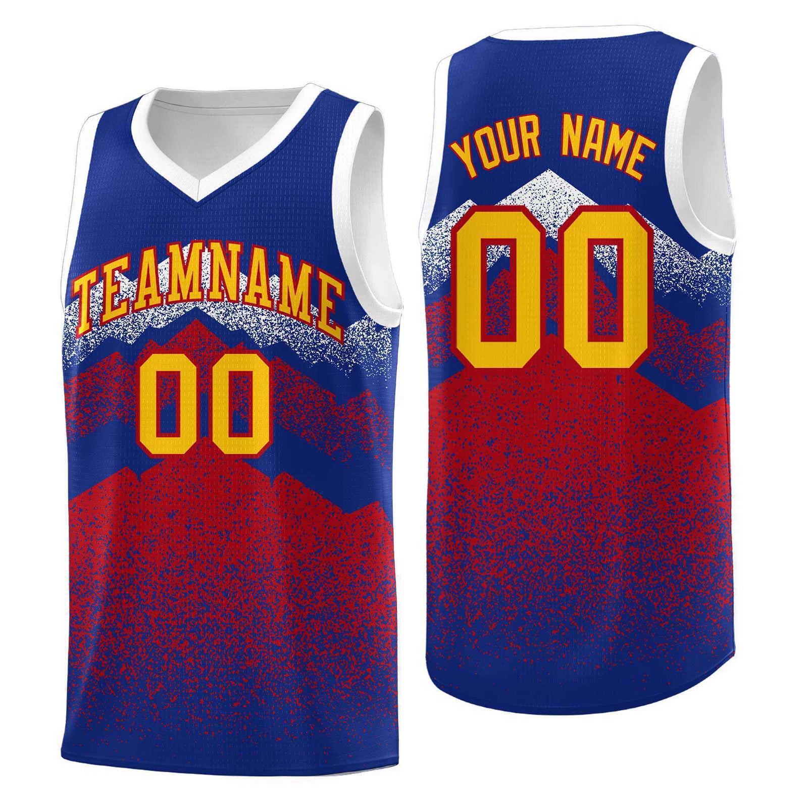 Personalized Youth Basketball Jerseys Royal Red Gradient Mountain Design Uniforms