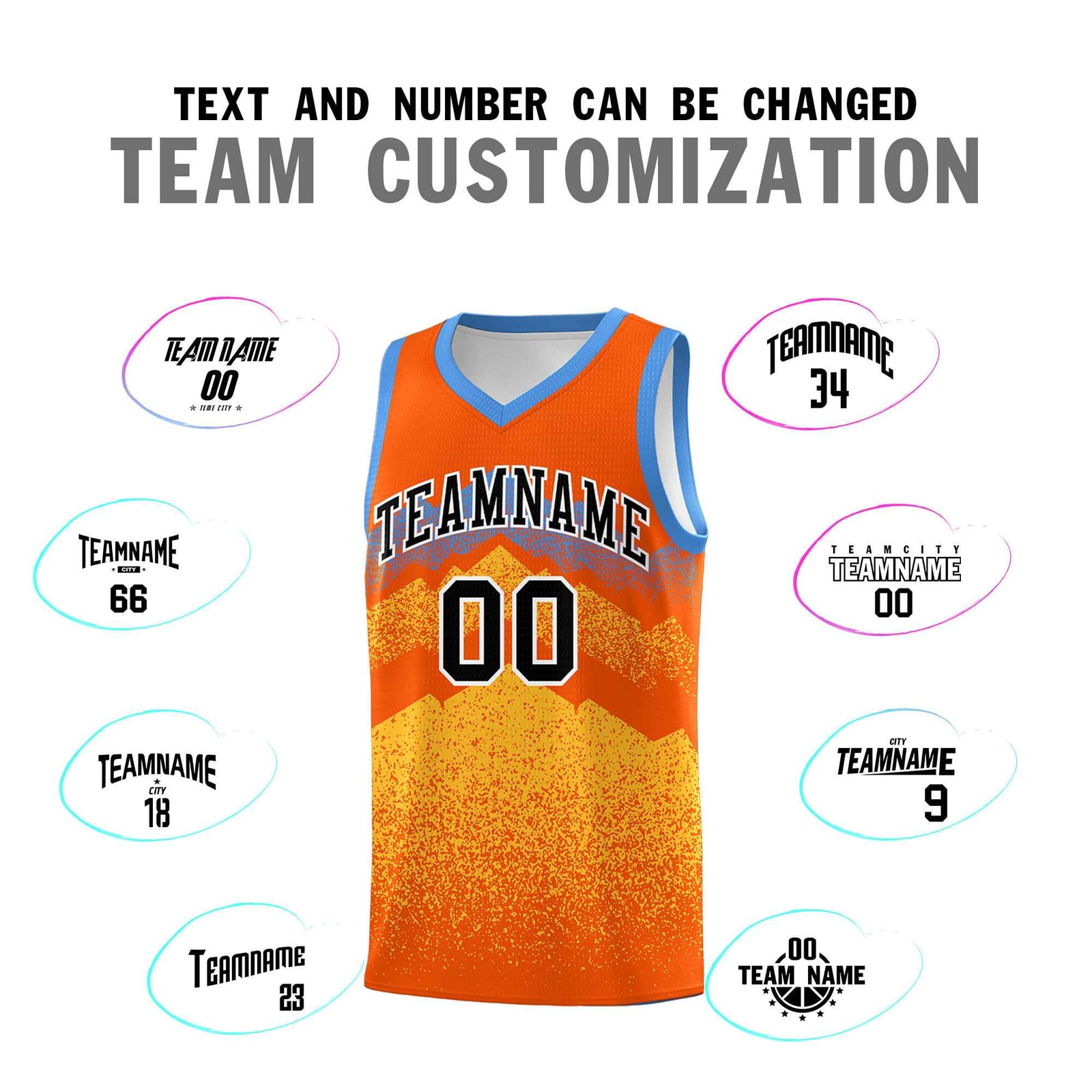 Custom Youth Basketball Jerseys Orange Gold Gradient Mountain Design Uniforms