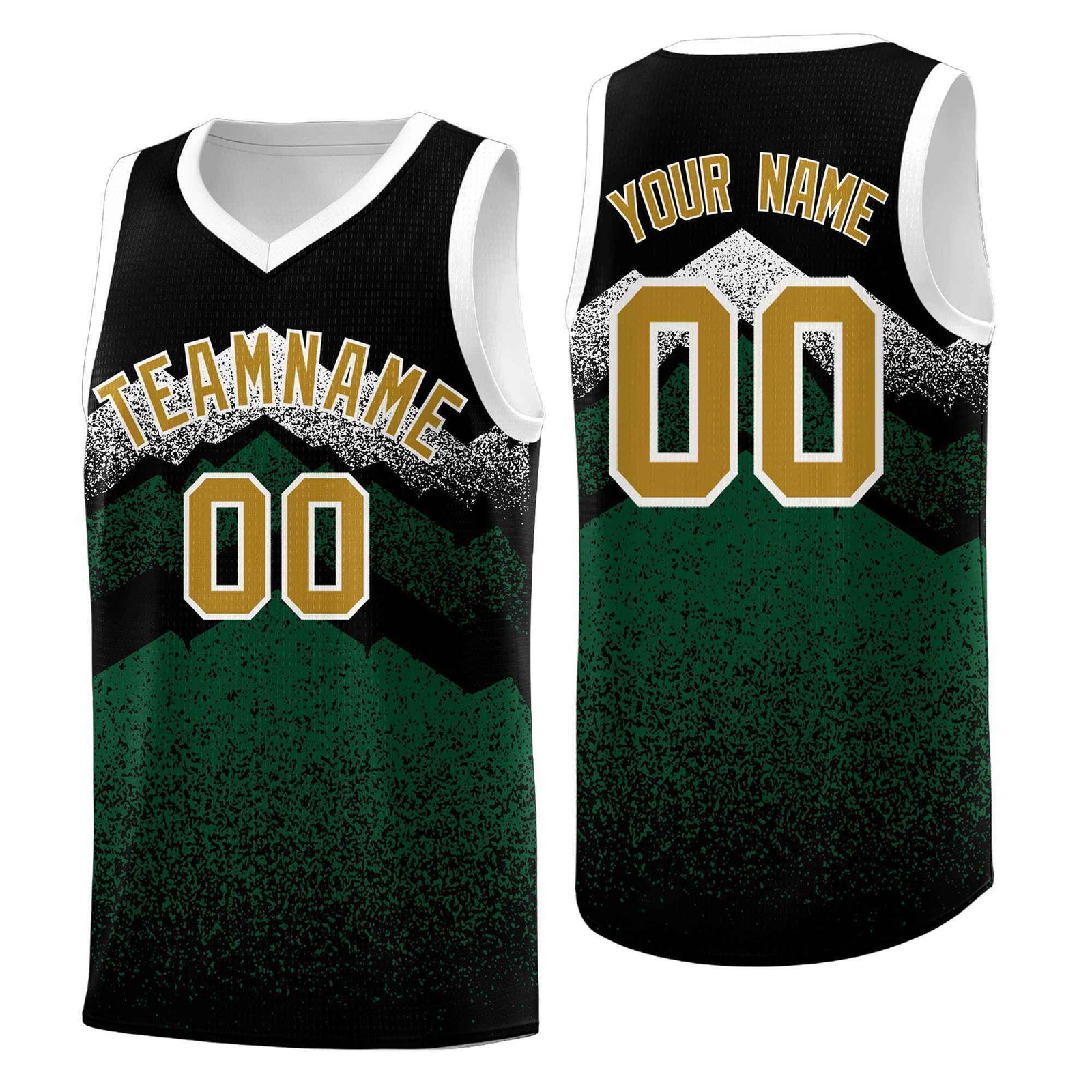 Personalized Youth Basketball Jerseys Black Green Gradient Mountain Design Uniforms