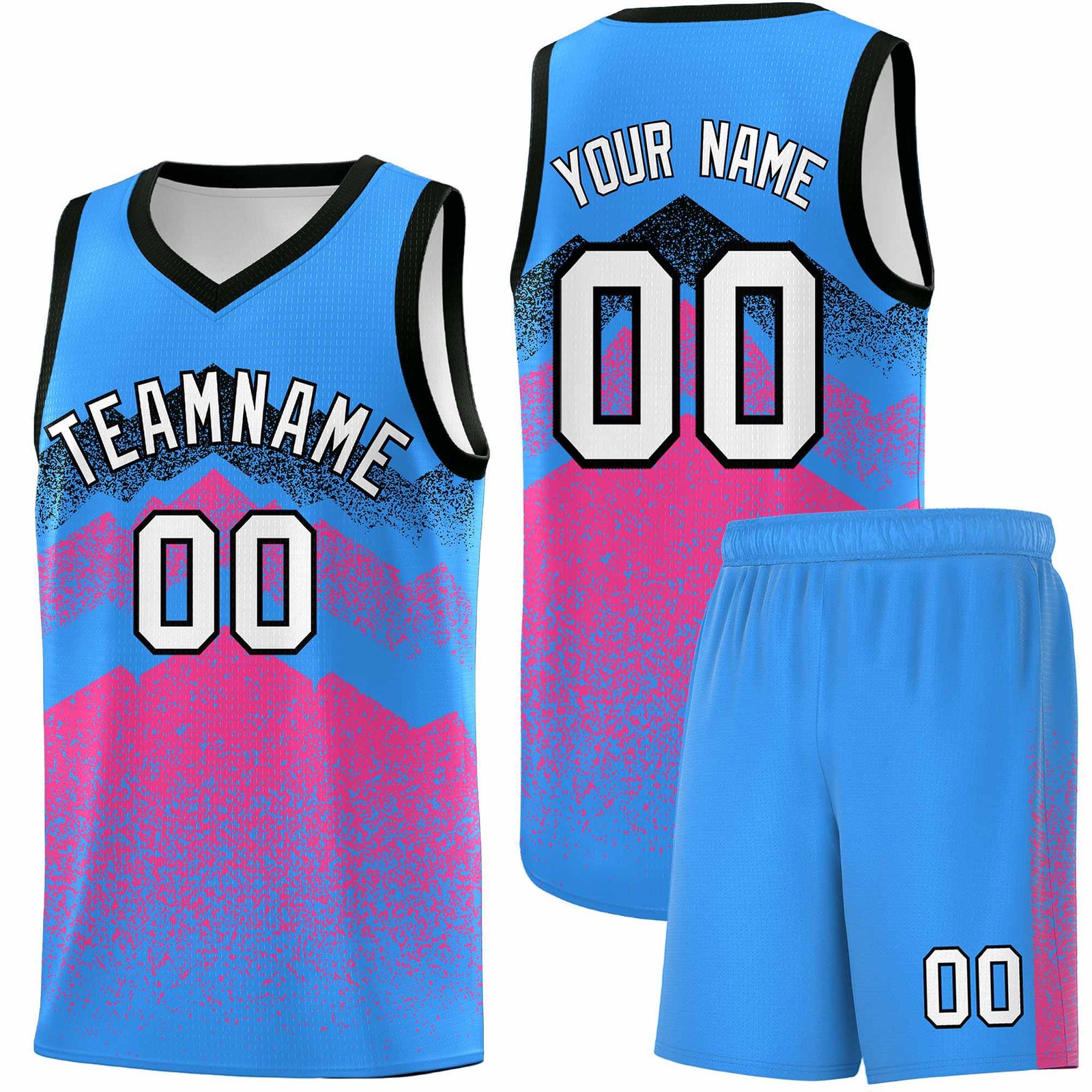 Custom Youth Basketball Jerseys Powder Blue Pink Gradient Mountain Design Uniforms
