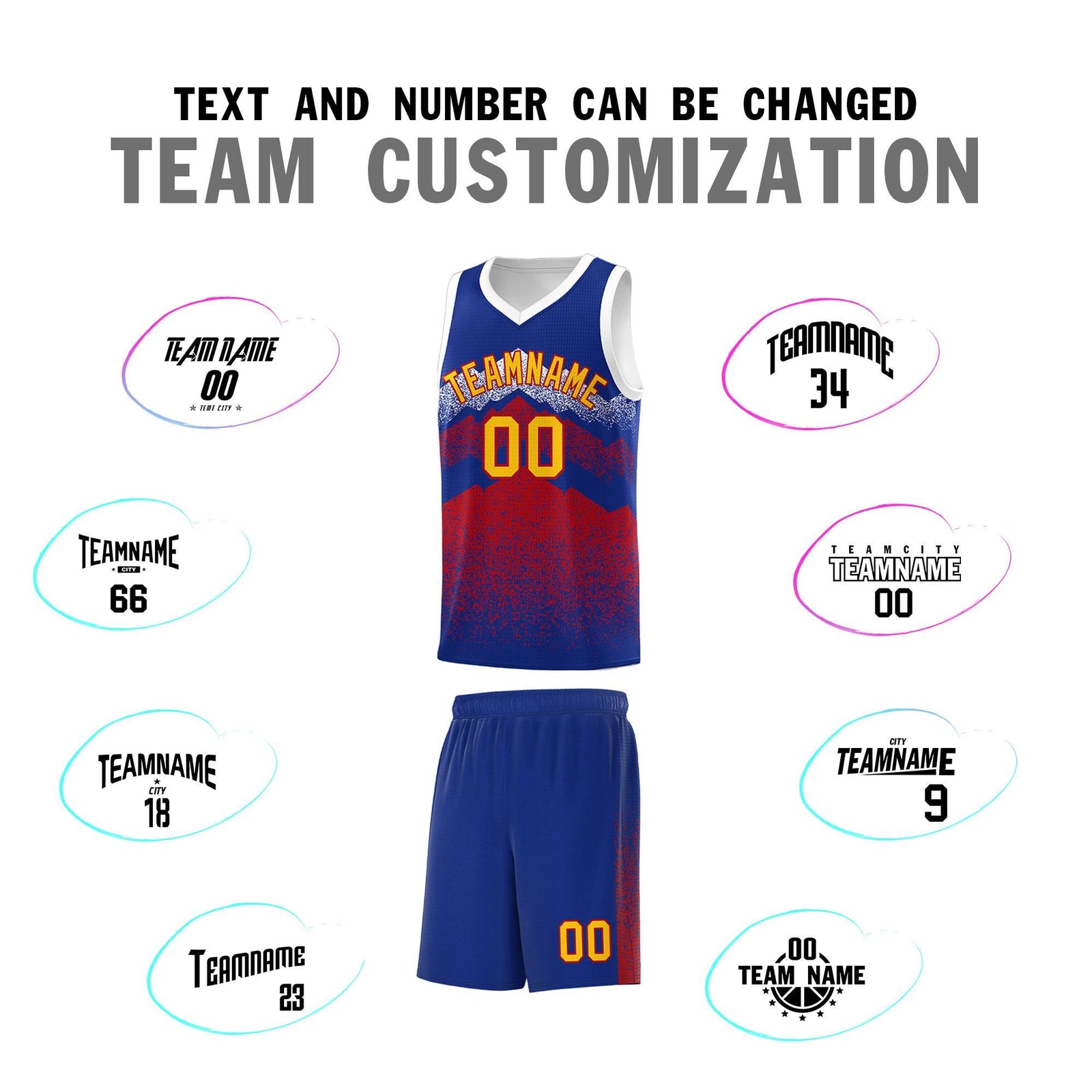 Personalized Youth Basketball Jerseys Royal Red Gradient Mountain Design Uniforms