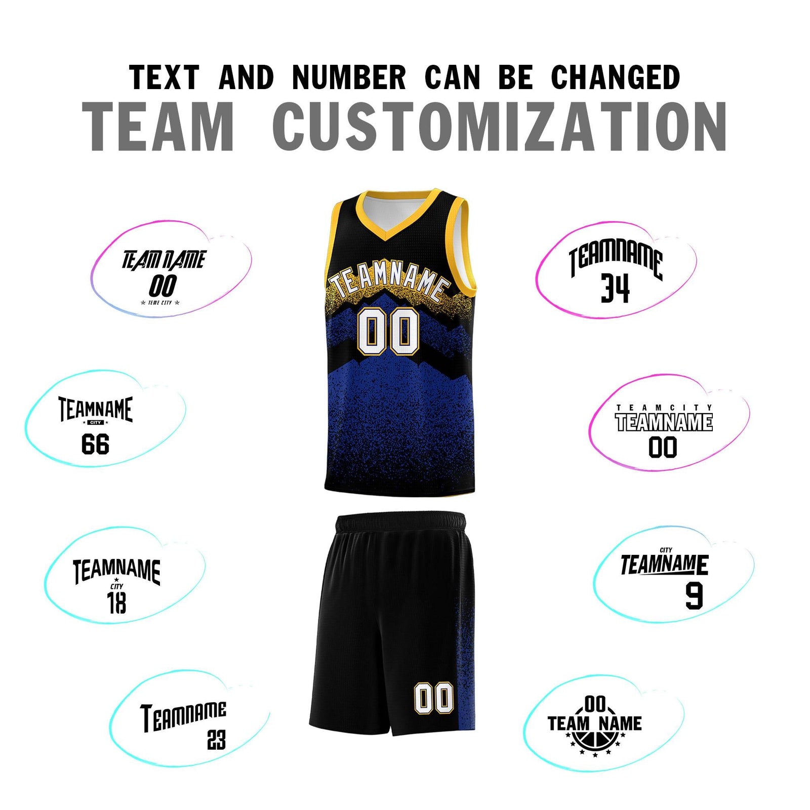 Personalized Youth Basketball Jerseys Black Royal Gradient Mountain Design Uniforms