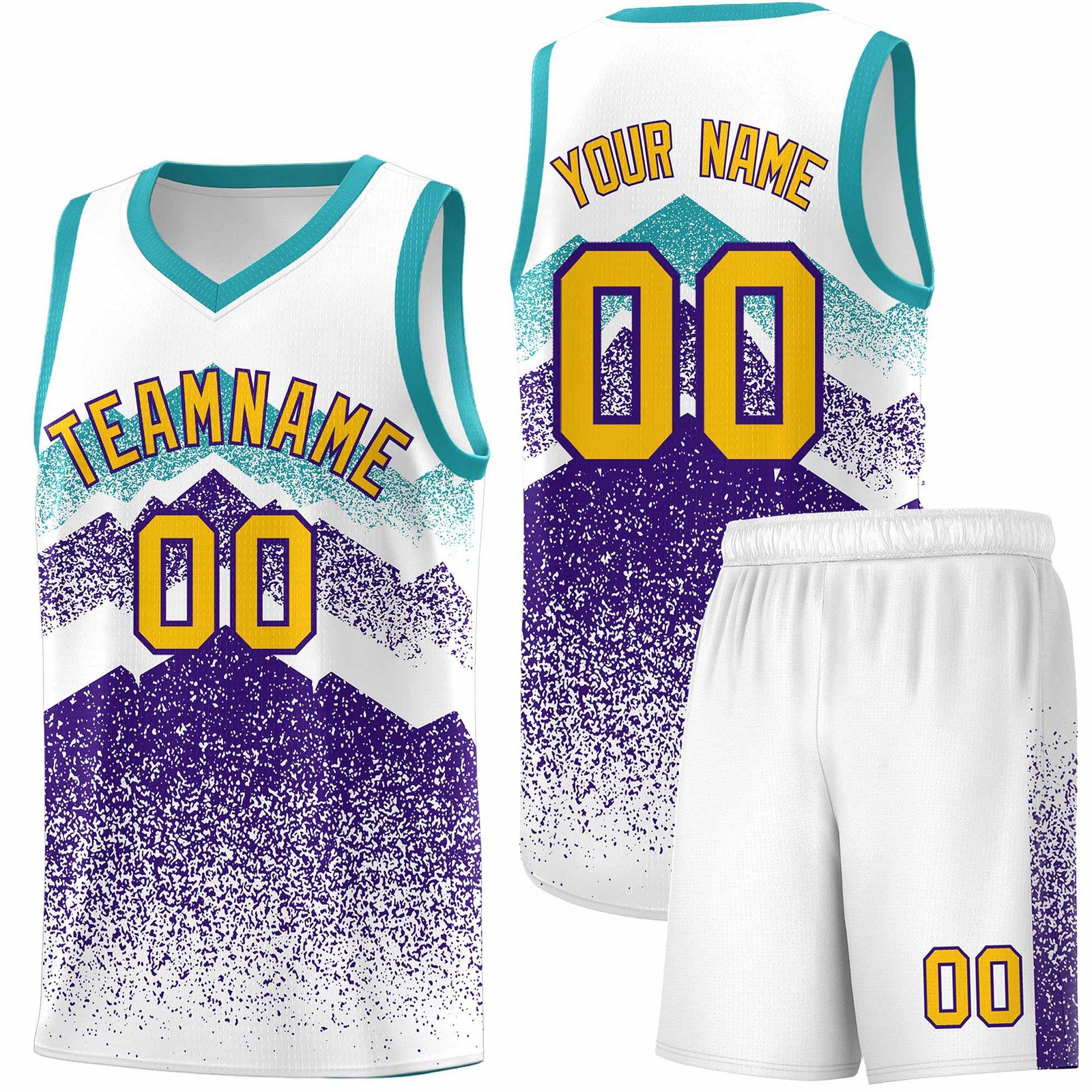 Custom Youth Basketball Jerseys White Purple Gradient Mountain Design Uniforms
